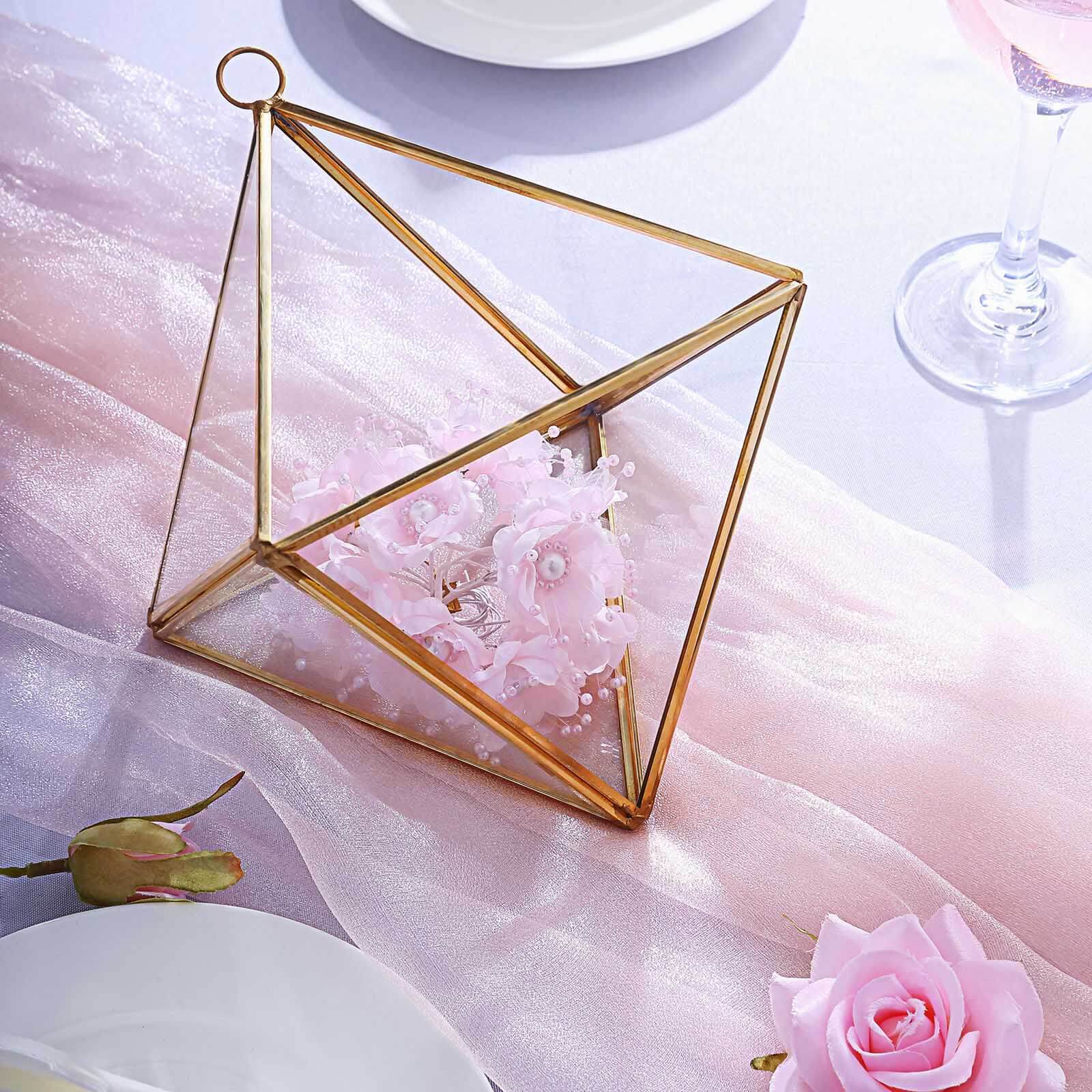 Glass Terrarium Hanging Diamond Prism Design Metal Gold - Geometric Holder for Air Plants & Displays 9"