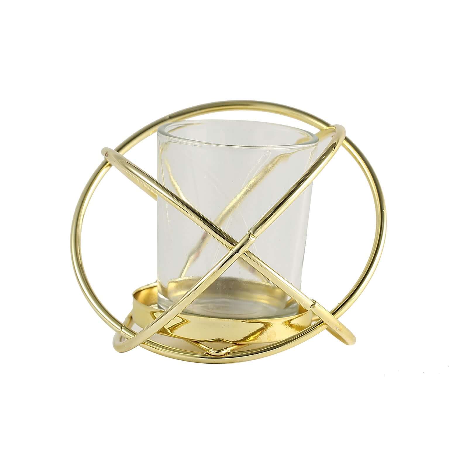 3-Pack Geometric Candle Holders Gold Metal Design with Bud Vase Votive Glass - Chic Wedding & Event Decor 3"