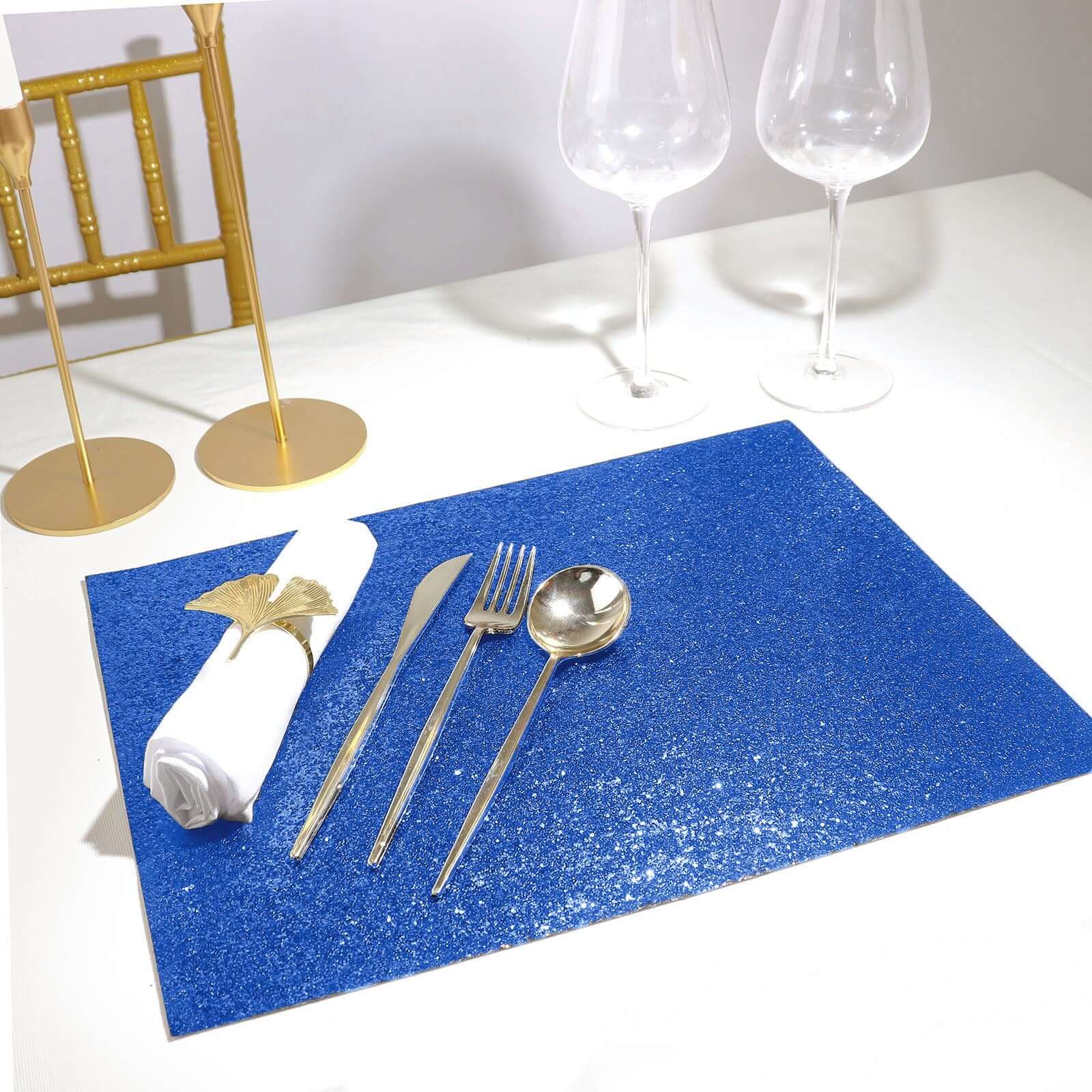 6-Pack Placemats Glitter Design Royal Blue Sparkle Rectangle - Non-Slip Decorative Dining Table Mats 12"x18"
