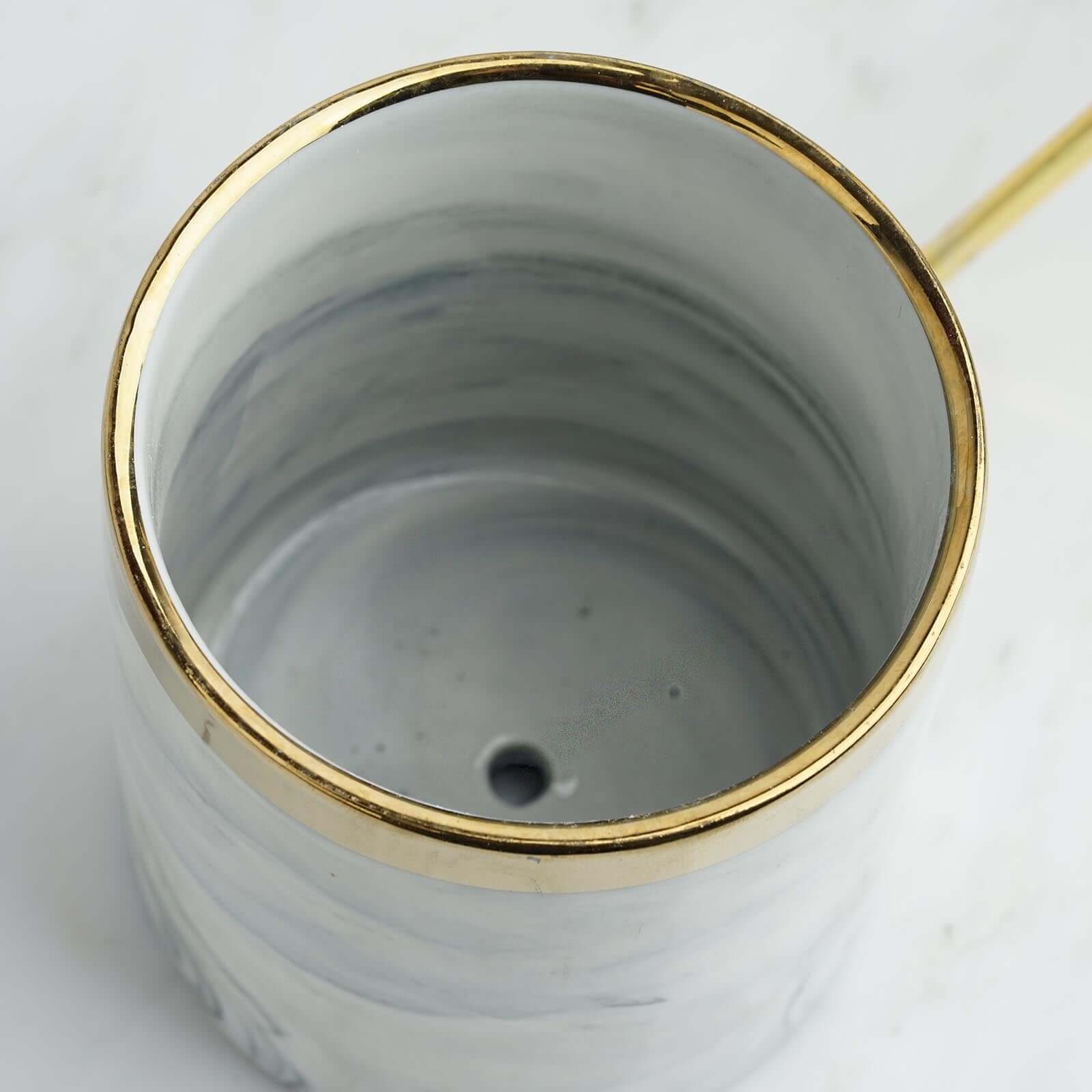 8" Gold Rimmed Marble Ceramic Vase Planter Pot With Gold Metal Stand