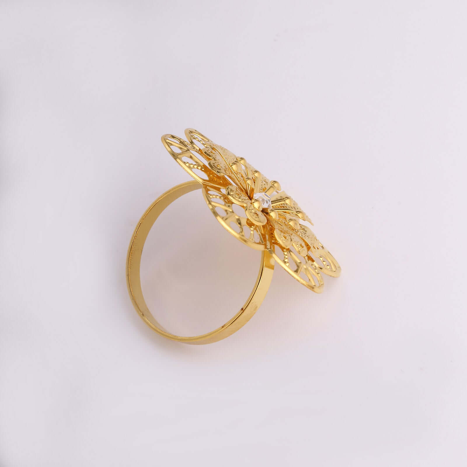 4 Pack Gold Metal Hollow Sun Flower Napkin Rings, Modern Flower Shaped Napkin Bands