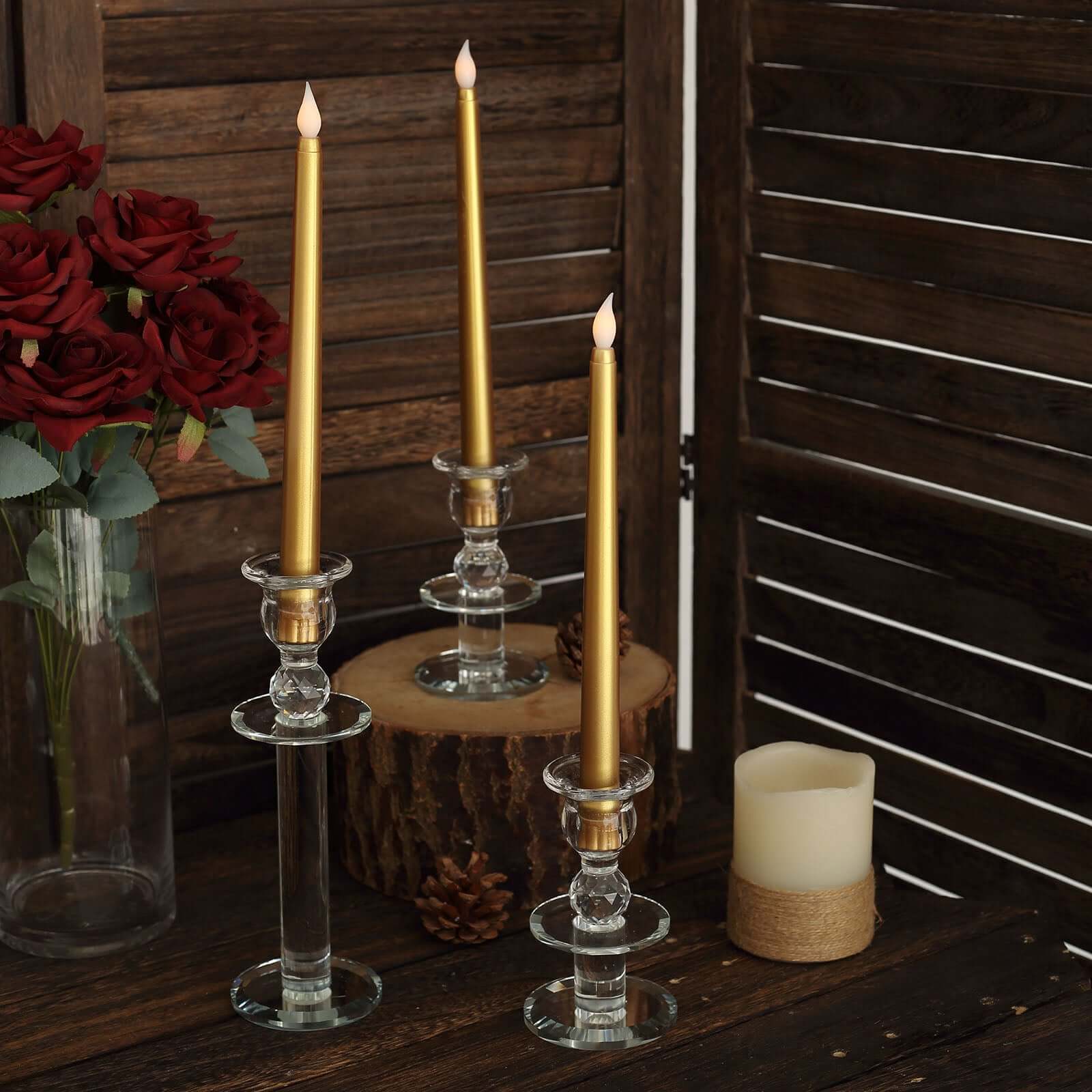 3-Pack LED Decorative Lighting Warm Flickering Gold - Flameless Taper Candles 11"