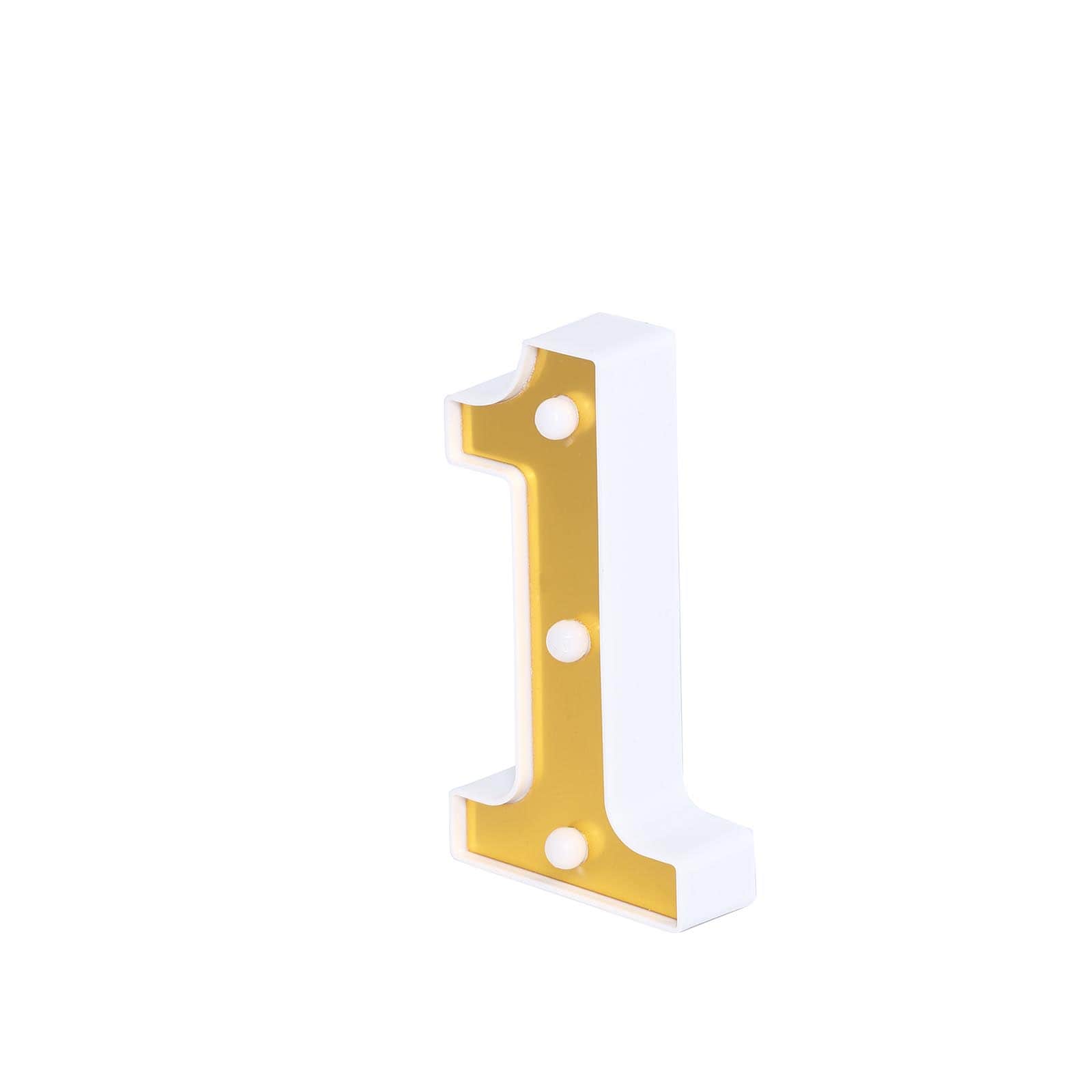 3D Marquee Number "1" Warm White 3 LED Lights Gold - Stylish Light-Up Accent for Events 6"