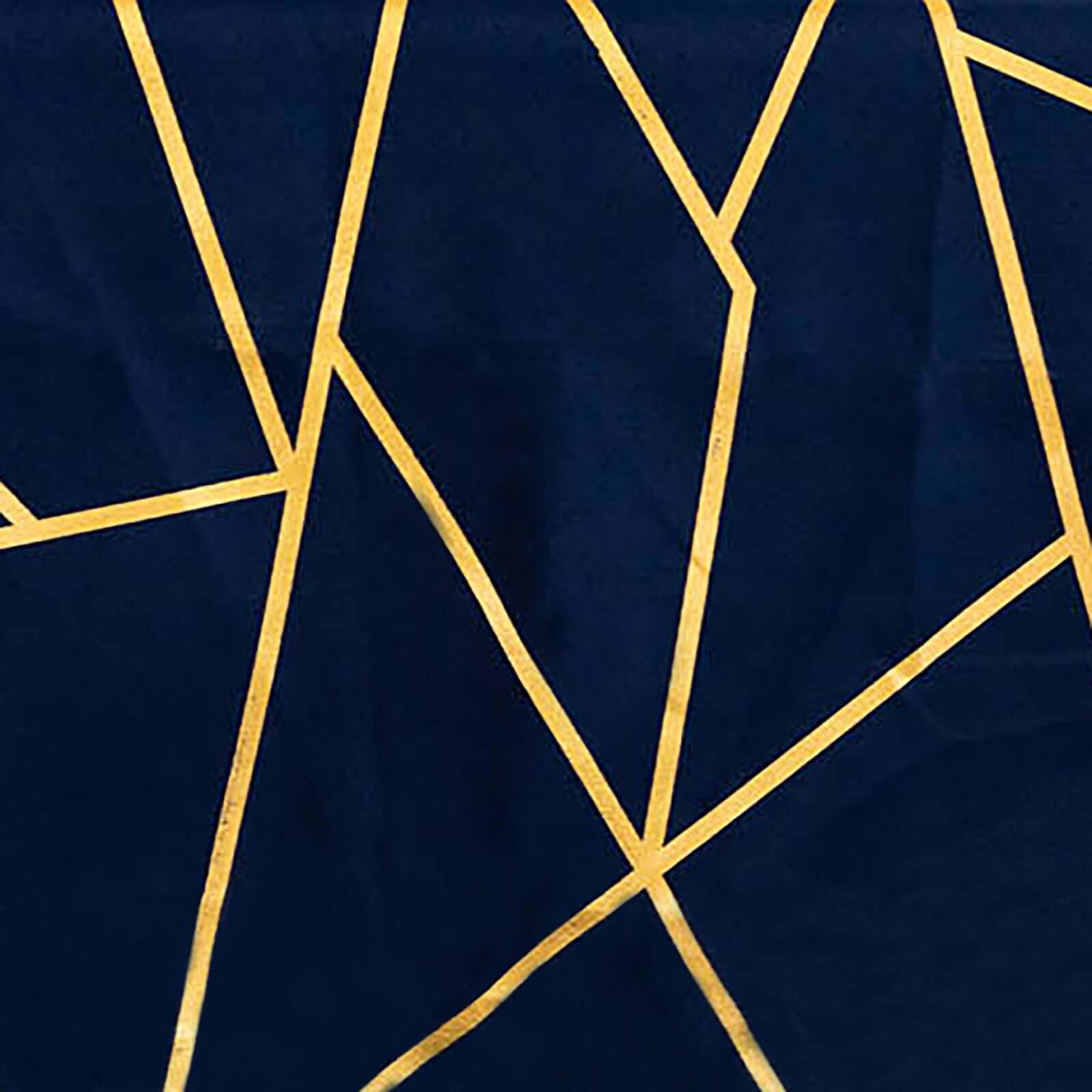 Polyester 120" Round Tablecloth Navy with Gold Foil Geometric Pattern Wrinkle-Resistant Seamless Table Cover