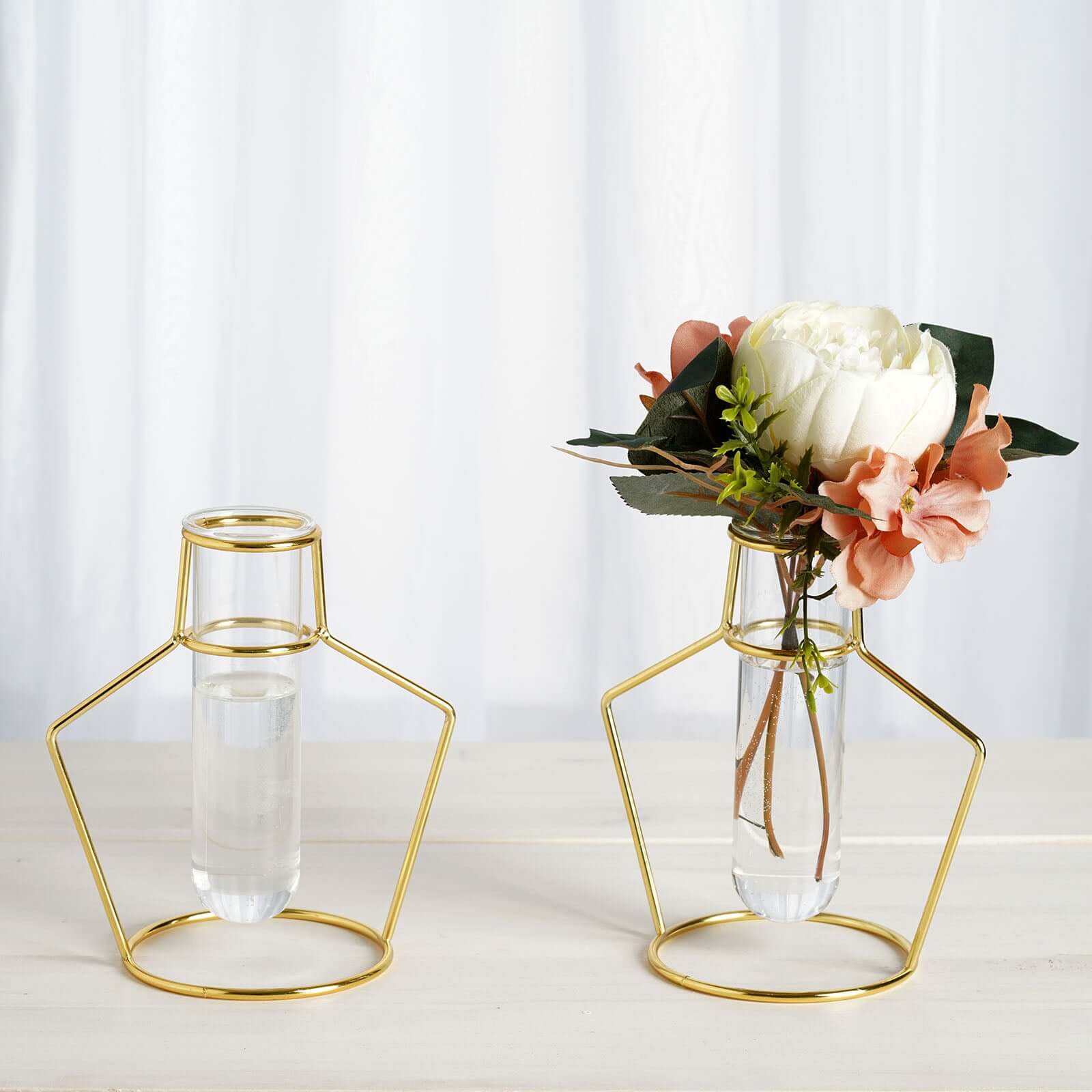 2-Pack Flower Stands Gold Metal Frame Geometric Design - Test Tube Vase Centerpieces 6.5"
