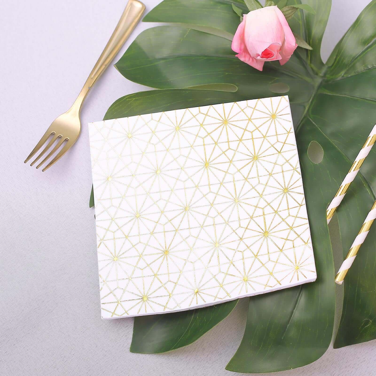 20-Pack Paper Dinner Napkins with Geometric Design Metallic Gold - Disposable 3 Ply Cocktail Napkins for Weddings