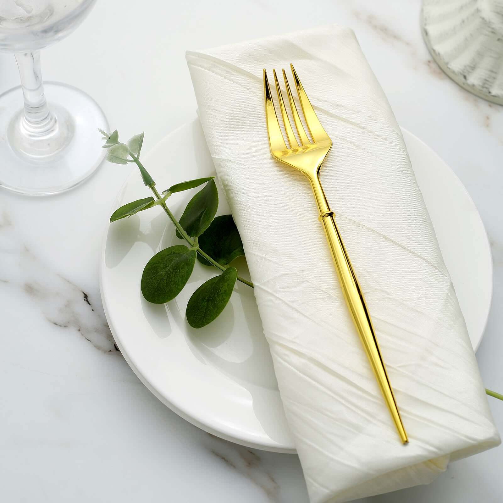 24-Pack Plastic Forks Modern Flatware Gold - Premium Heavy Duty Disposable Silverware 8"