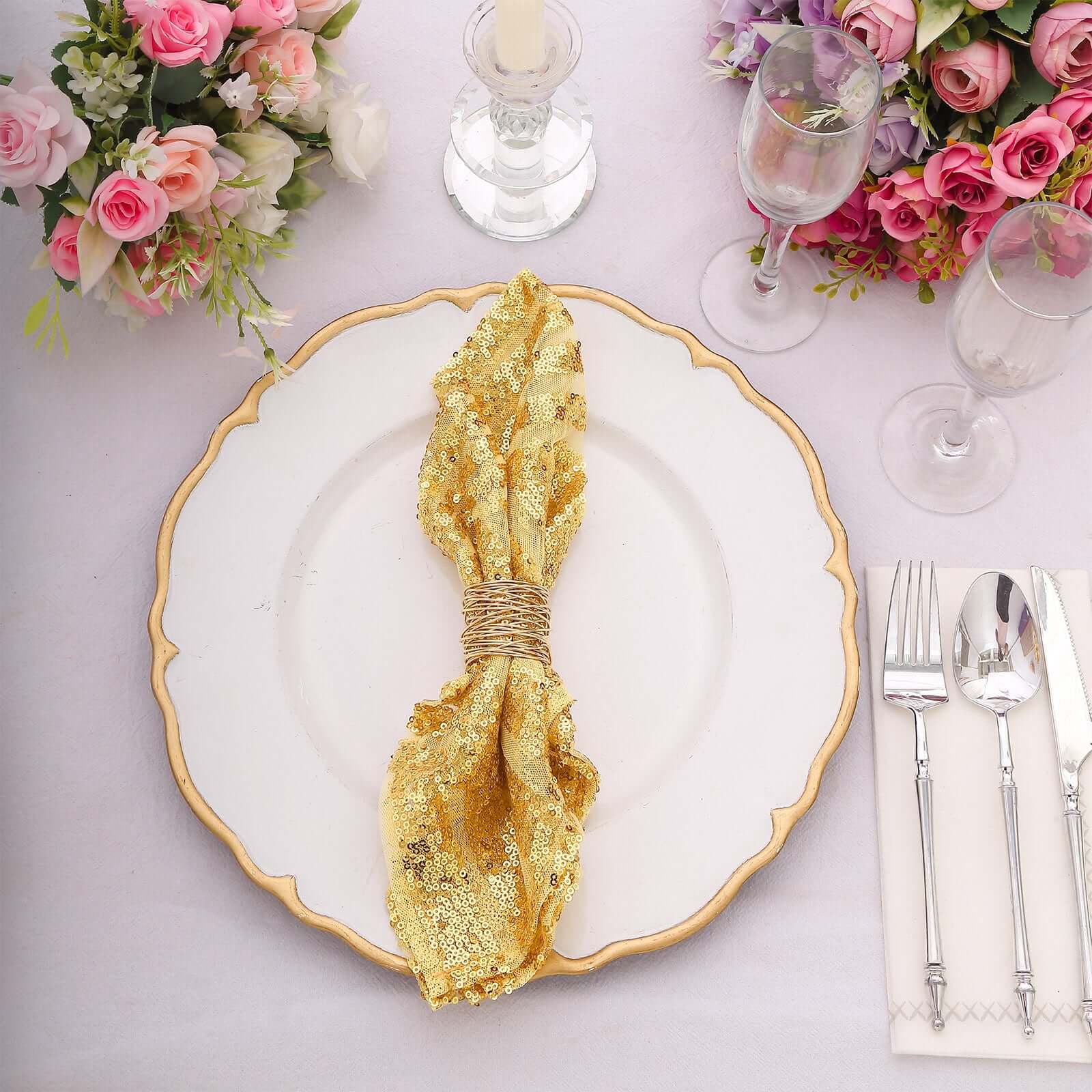 Sequin Napkins 20"x20" Gold - Diamond Pattern Reusable Napkin for Glamorous Table Settings