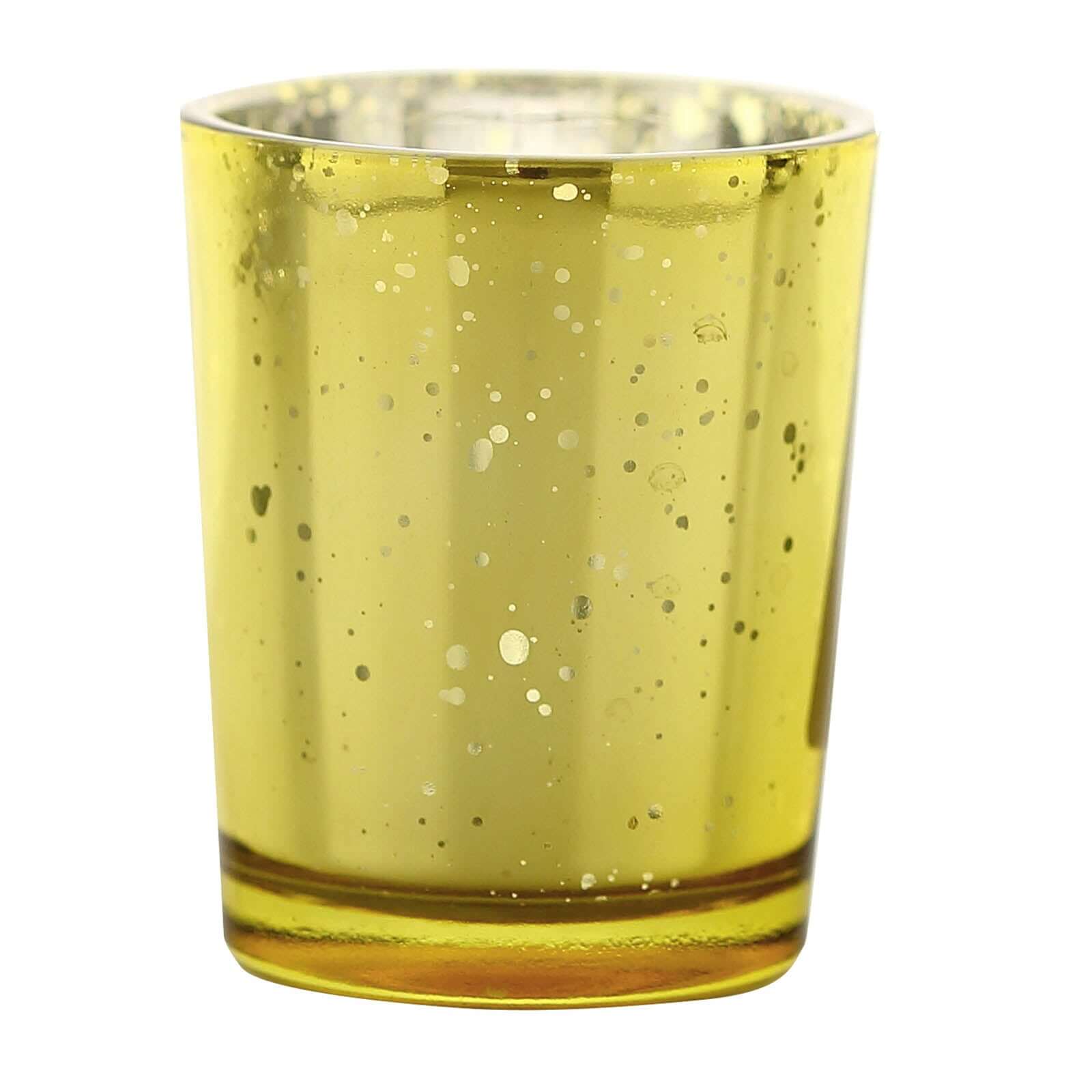 12-Pack Mercury Glass Candle Holders Gold with Speckled Design - Votive Tealight Holders 2"
