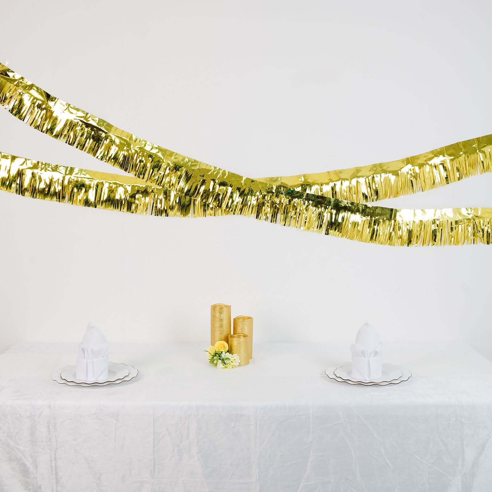 16ft Metallic Gold Foil Tassel Fringe Backdrop Banner, Tinsel Garland Decor