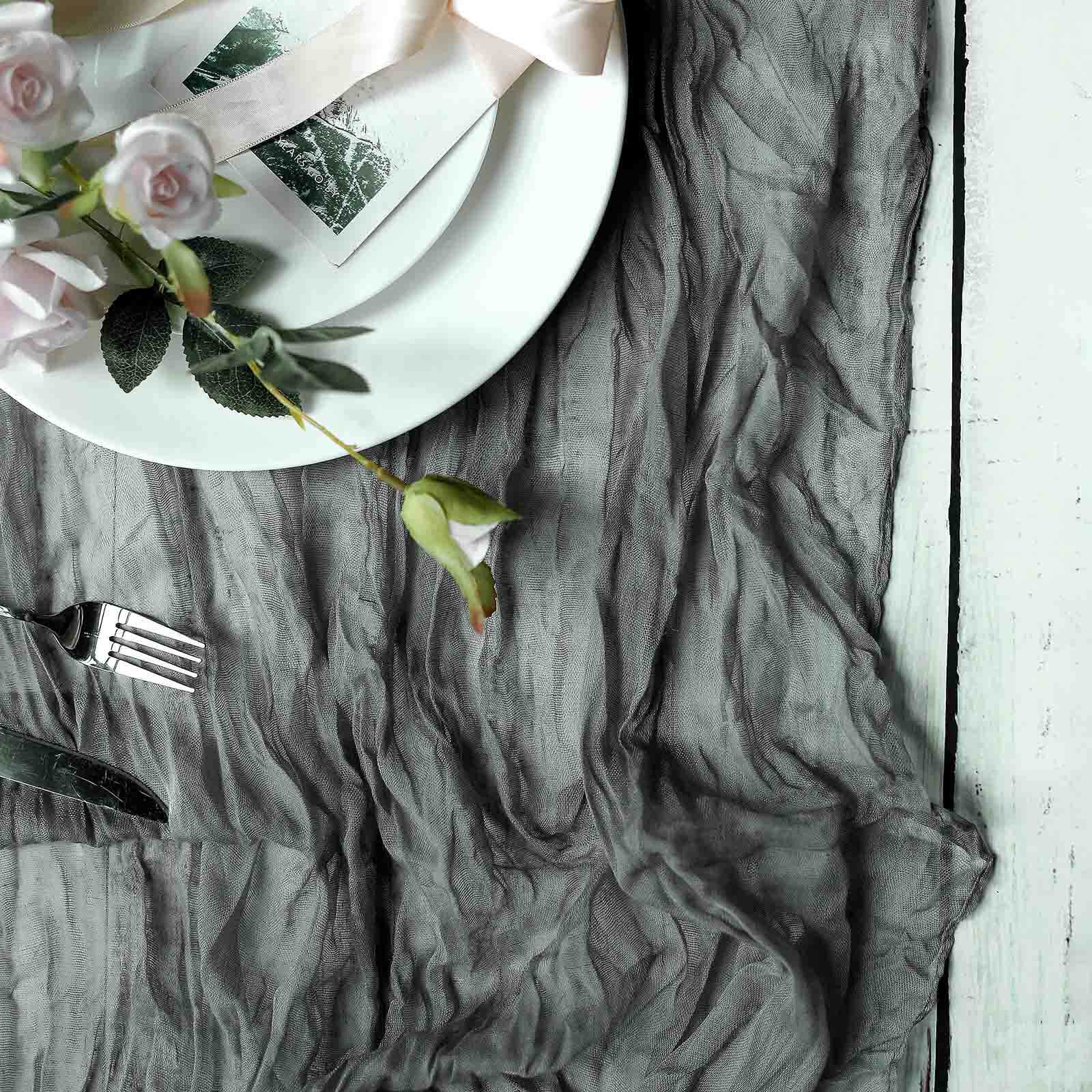 Gauze Cheesecloth 10ft Table Runner Gray - Rustic Boho Style
