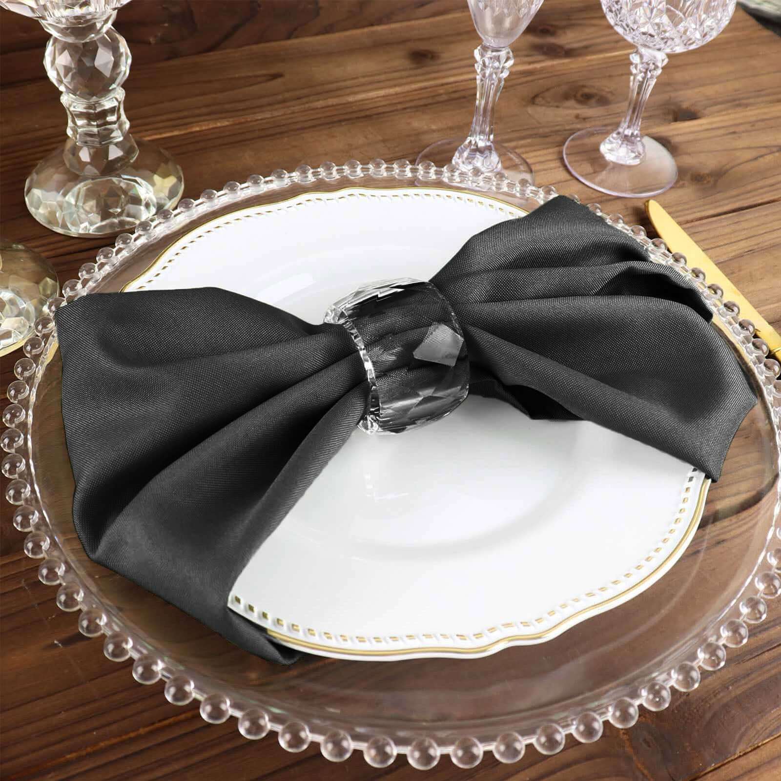 5 Pack Polyester 17"x17" Napkins Charcoal Gray - Durable & Wrinkle Resistant Dinner Napkins