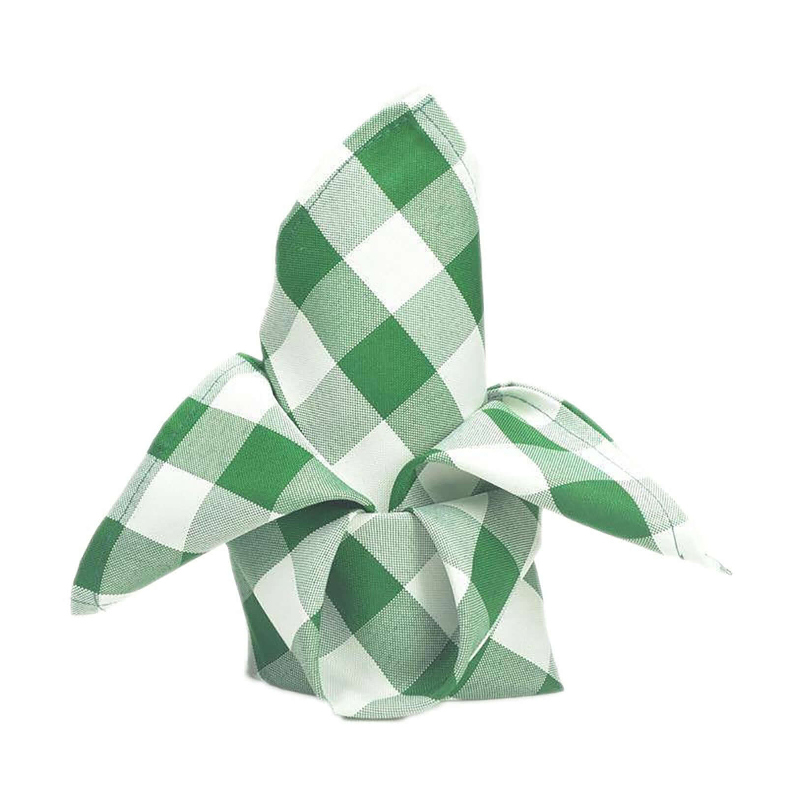 5 Pack Polyester 15"x15" Napkins Green/White Buffalo Plaid Gingham Style Cloth Napkins