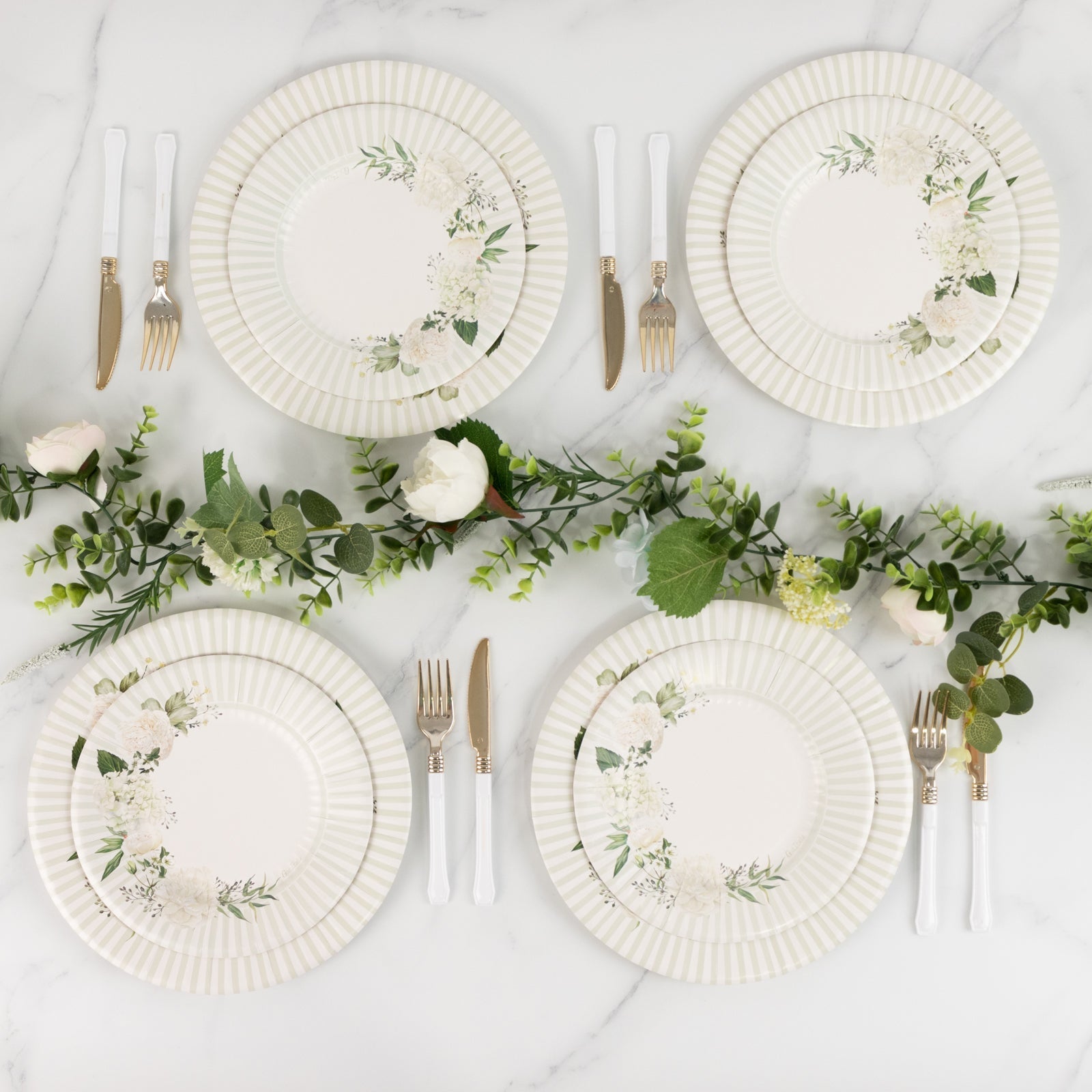 25-Pack Paper 8" Round Dessert Plates in White with Sage Green Floral Print & Lined Rim - Disposable Appetizer Salad Party Plates for Garden Celebrations & Springtime Gatherings