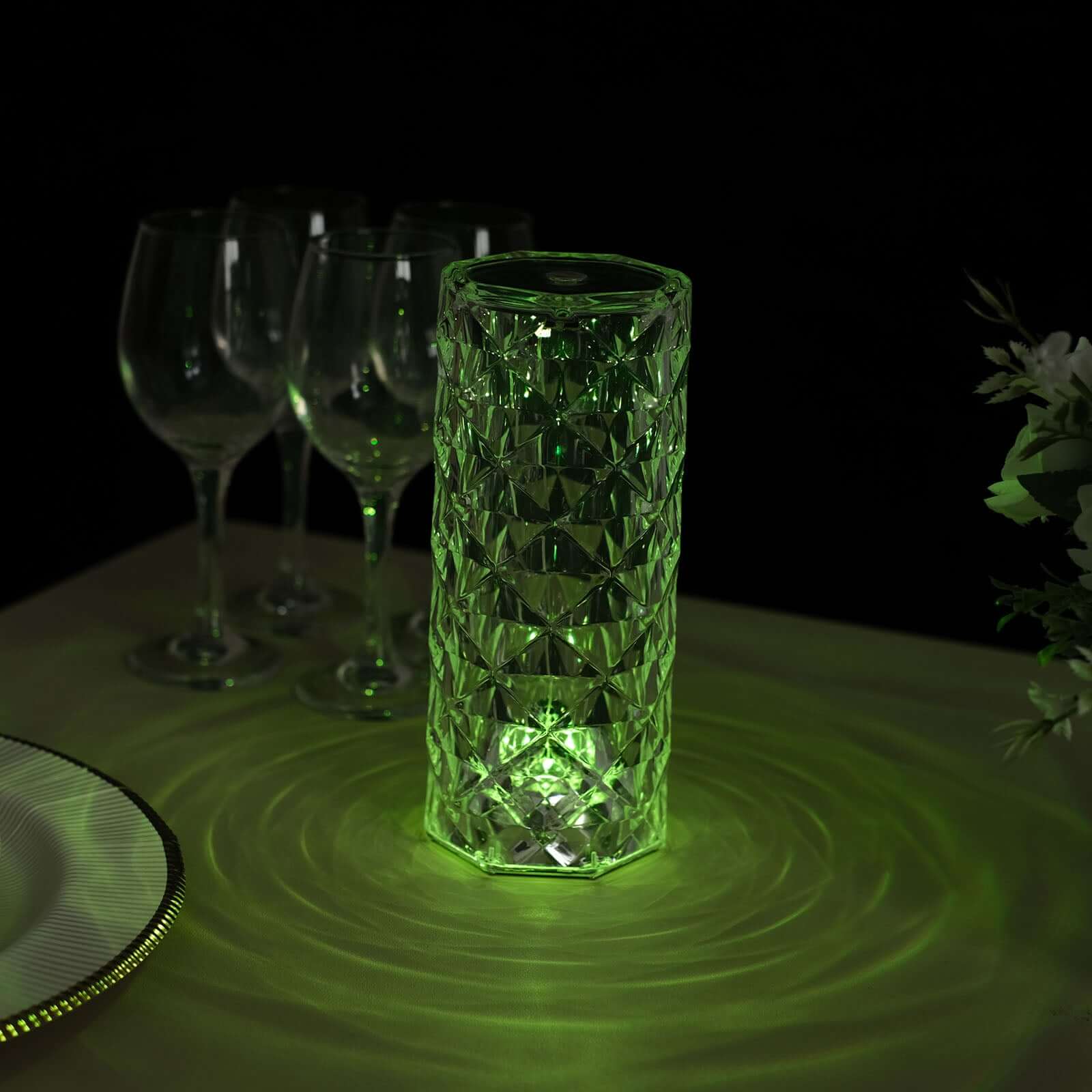 Acrylic LED Pillar Lamp Rose Diamond Design Color Changing - Touch + Remote Operated Table Light 3.5"x8.5"