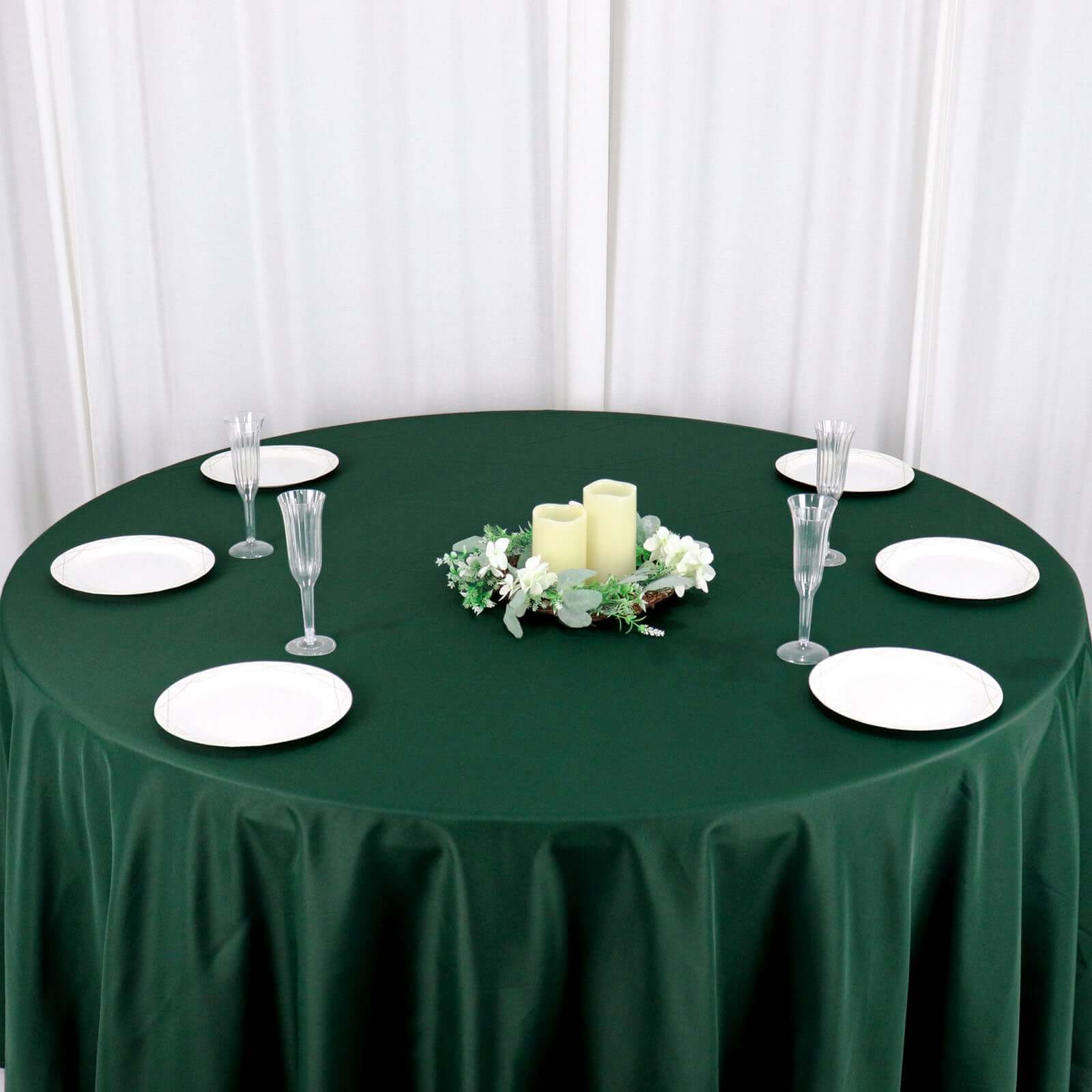 Polyester 120" Round Tablecloth Hunter Emerald Green - Seamless Wrinkle-Resistant Table Cover