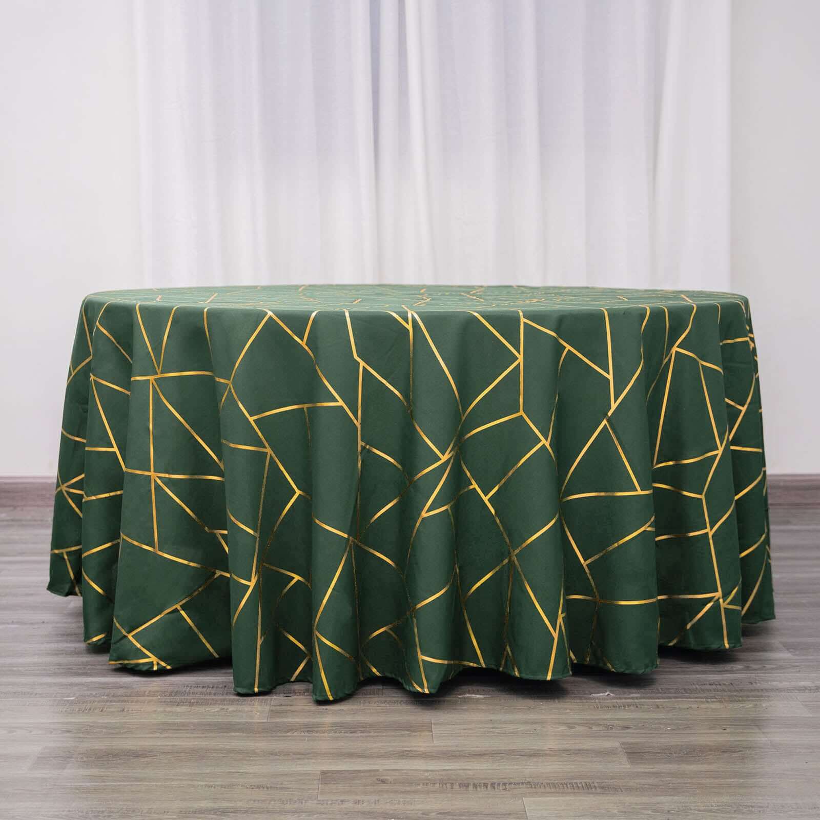Polyester 120" Round Tablecloth Hunter with Gold Foil Geometric Pattern Wrinkle-Resistant Seamless Table Cover