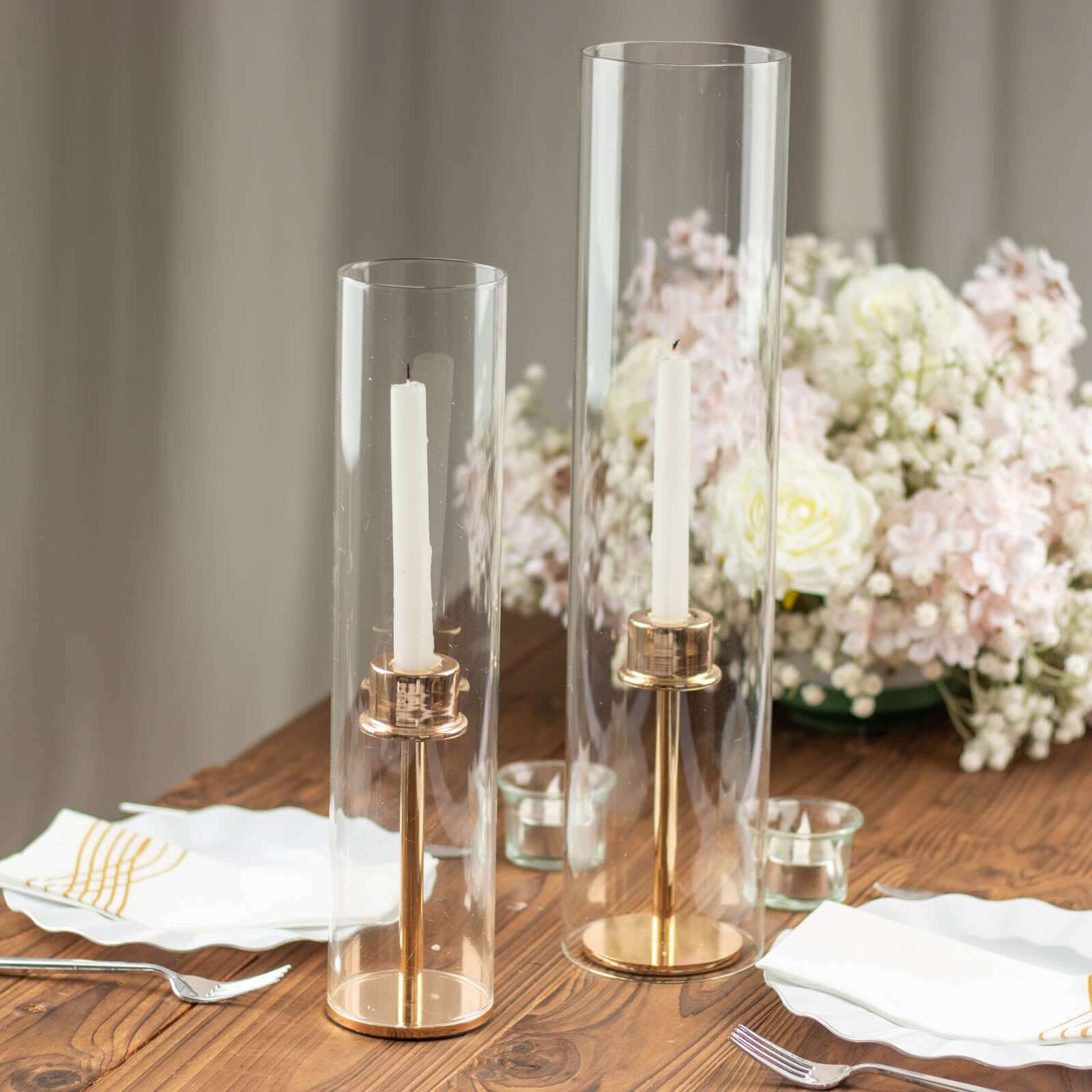 2-Pack Clear Glass Candelabra Shades Open End Hurricane Design - Stylish Table Centerpiece 18"