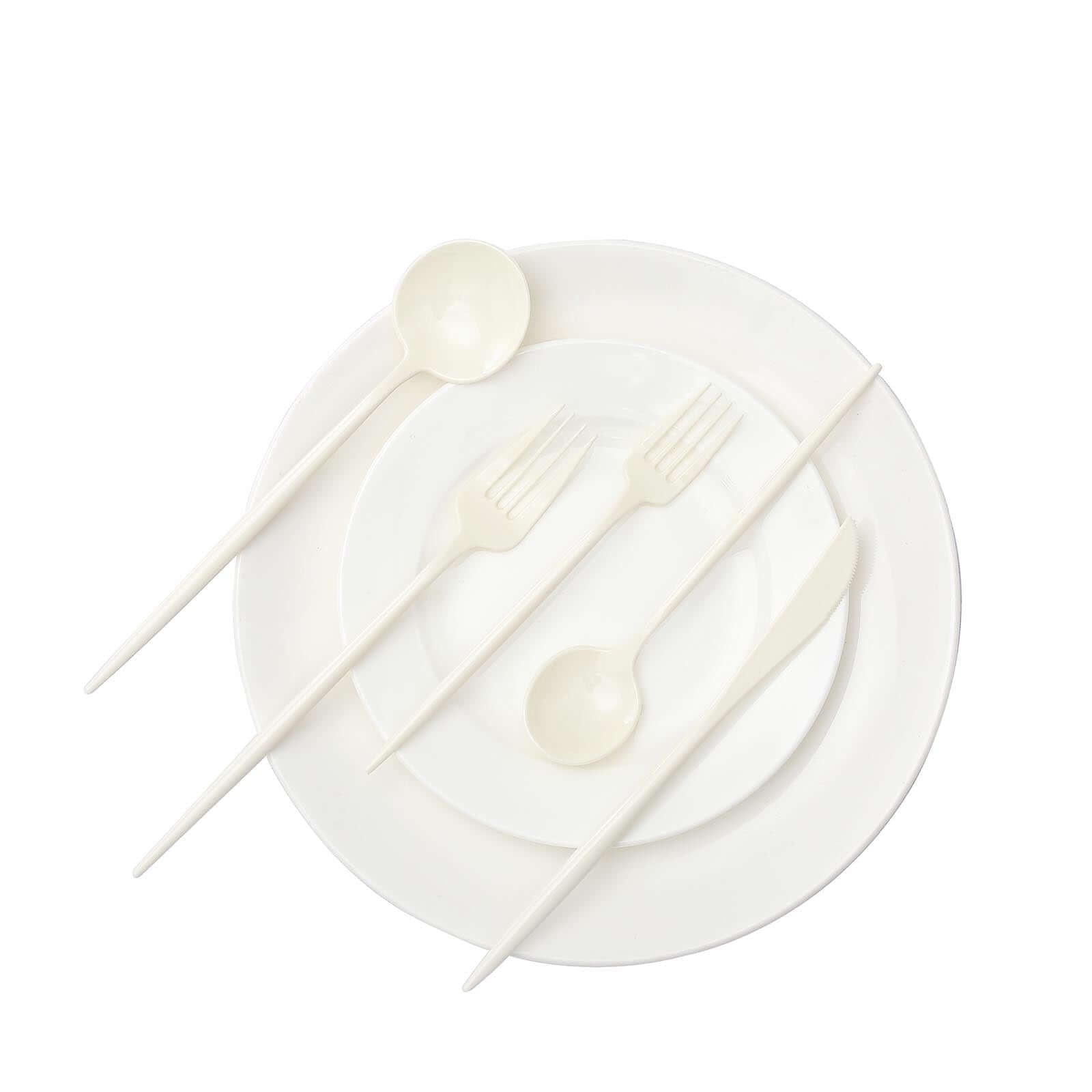 50-Pack Plastic Utensil Set Ivory - Premium Disposable Heavy Duty Sleek Flatware