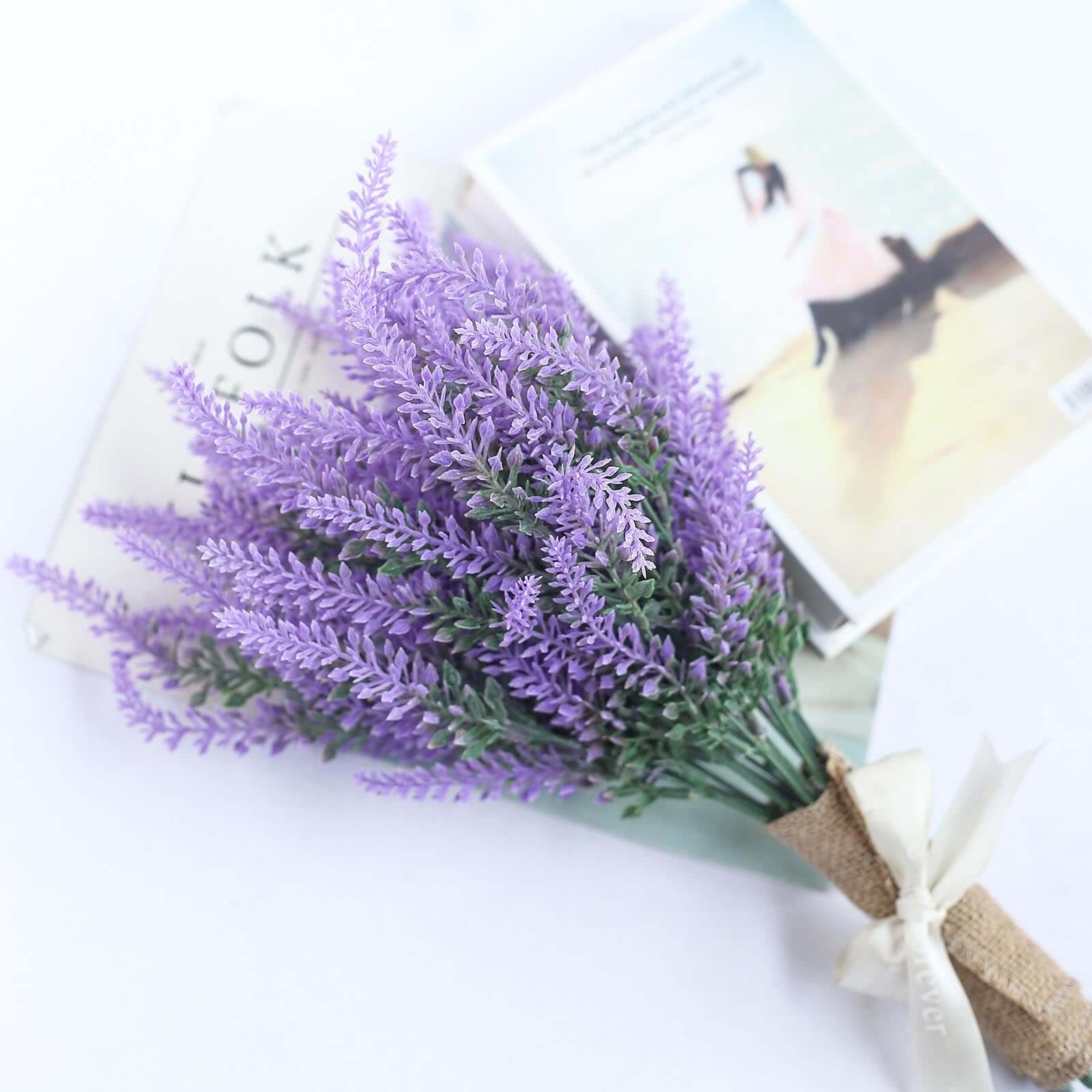 4 Bushes 14" Artificial Lavender Lilac Flower Plant Stems Greenery Bouquet