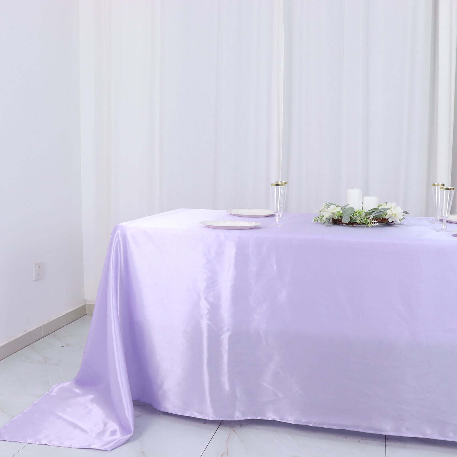 Satin Rectangular 90"x132" Tablecloth Lavender Lilac Satin - Seamless Table Cover