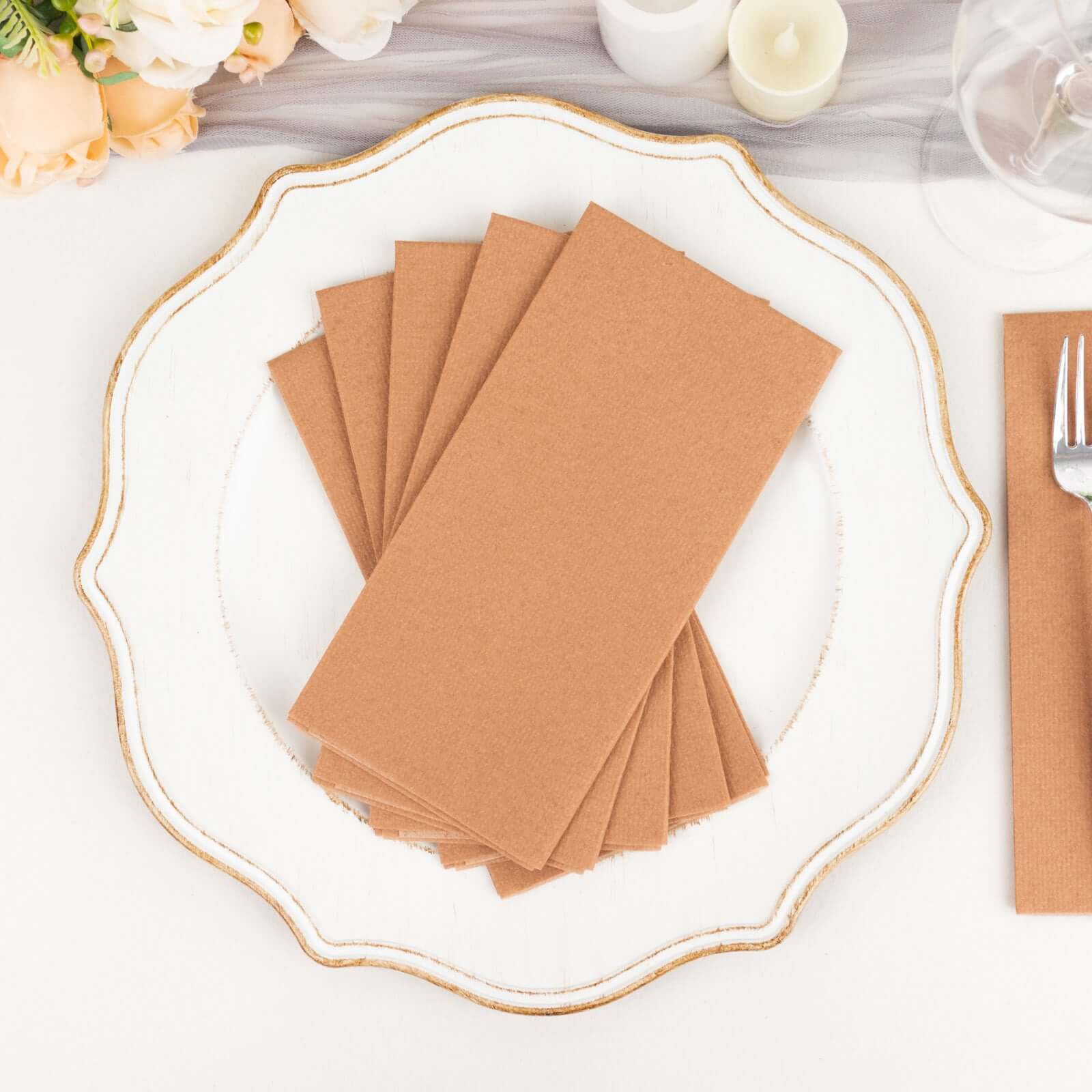 20-Pack Paper Linen-Like Napkins Terracotta (Rust) - Disposable Hygienic Airlaid Guest Towels 8.5"x4"