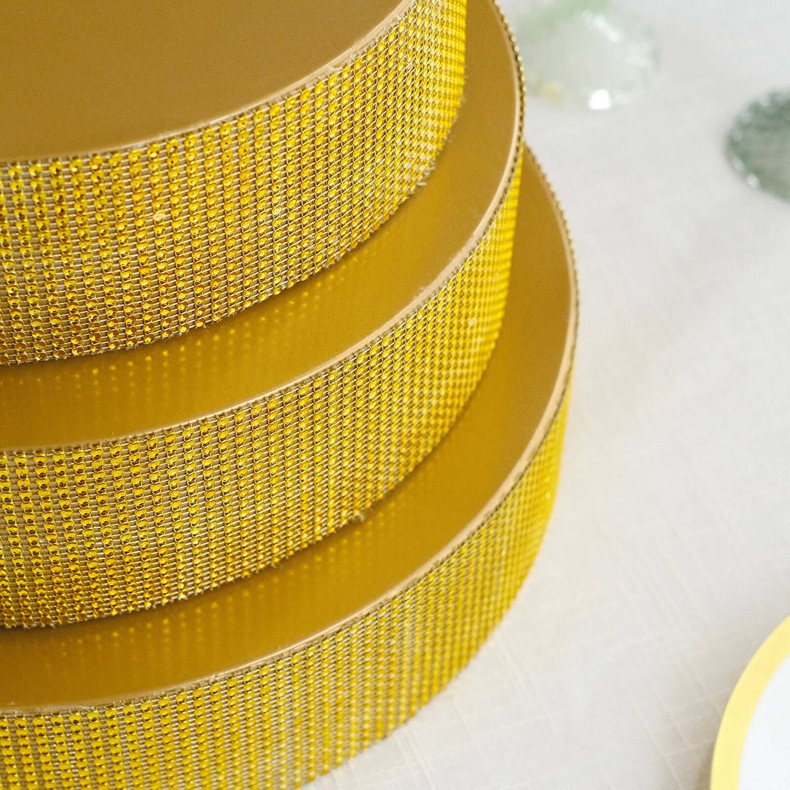 Metal Pedestal Cake Stand Round Design with Rhinestones Gold - Cupcake Holder and Dessert Table Centerpiece 12"