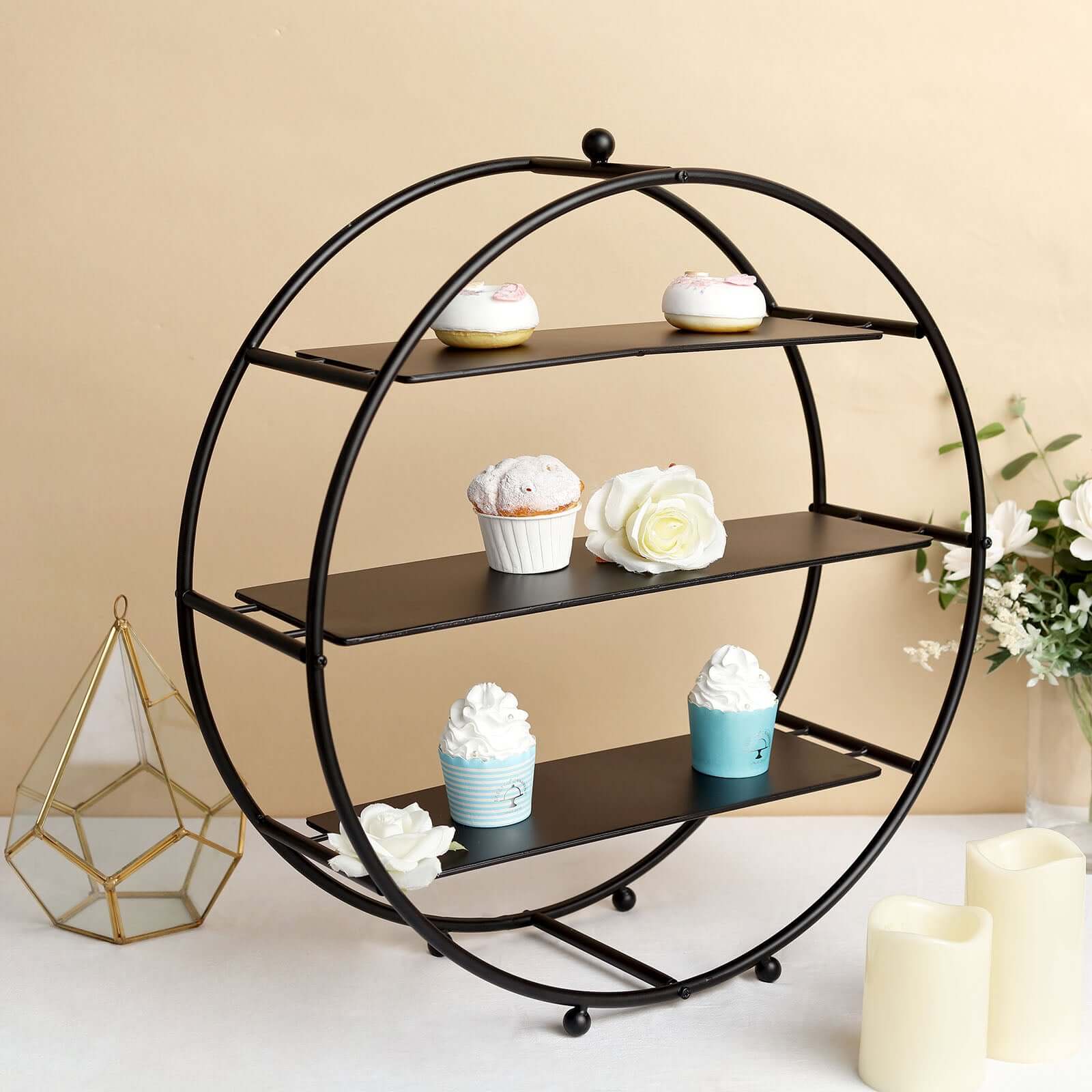 3-Tier Metal Round Cupcake Stand Matte Black - Stylish Dessert Holder Appetizer Display for Modern Weddings Dessert Buffets & Celebrations 21"