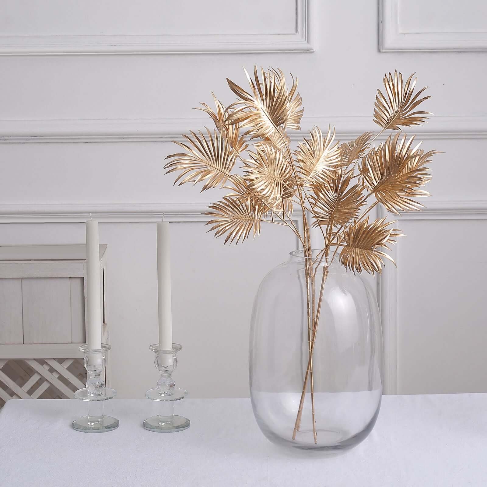 3-Pack Artificial Palm Leaf Branches Metallic Gold - Radiant Faux Plant Stems for Boho Tropical & Modern Design Concepts 24"