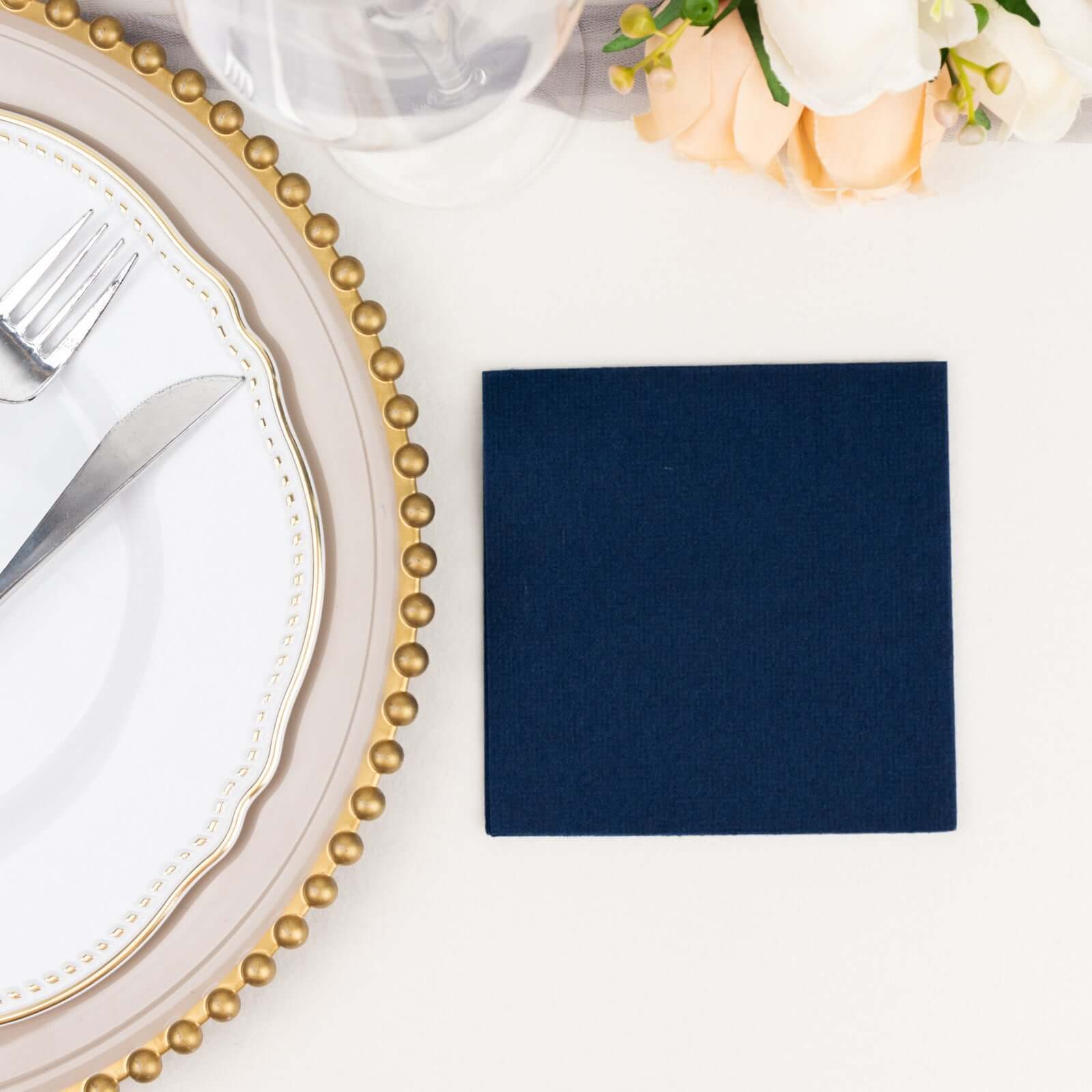 20-Pack Paper Linen-Like Cocktail Napkins Navy Blue - Disposable 5"x5" Airlaid Soft Napkins