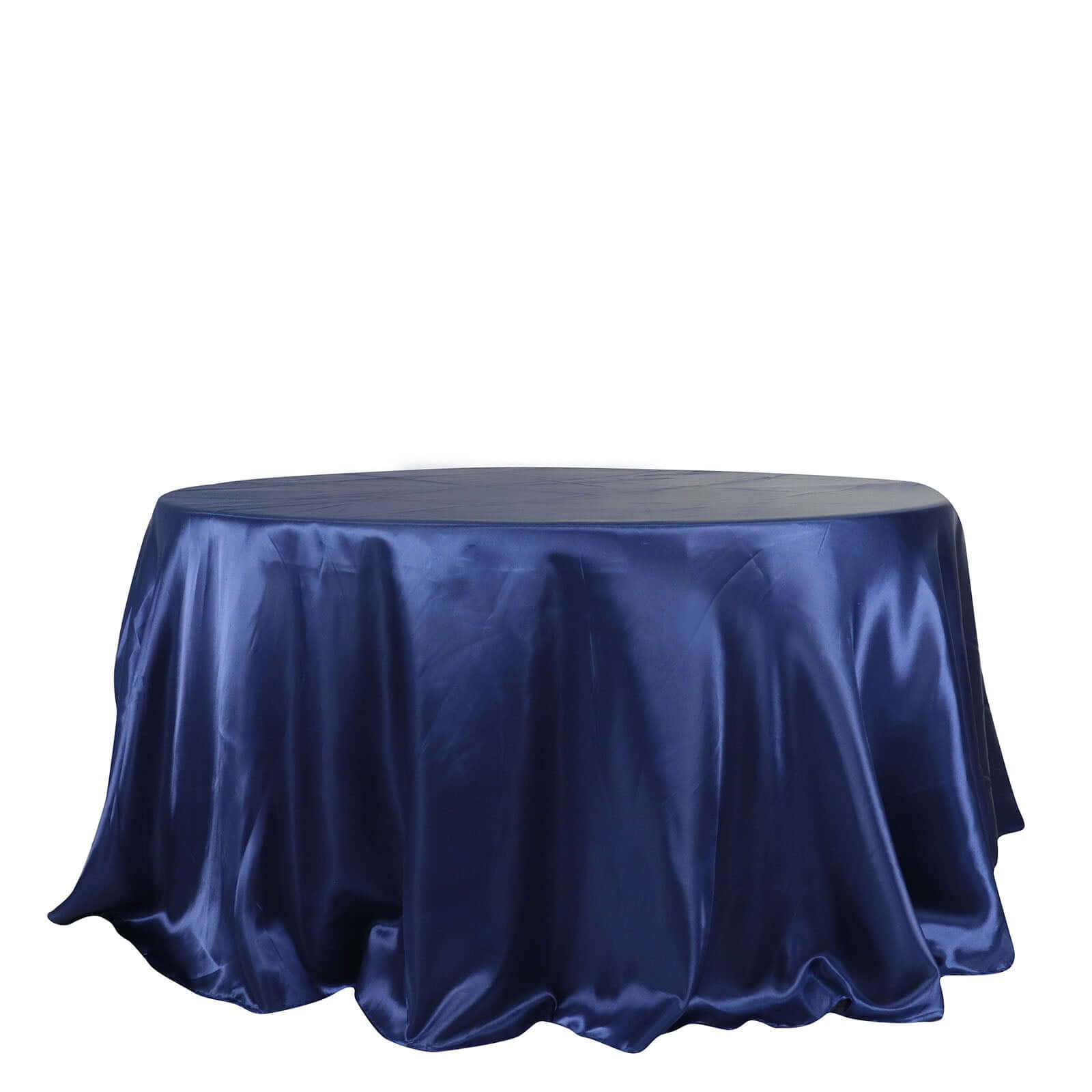 Satin 132" Round Tablecloth Navy Blue - Stylish Seamless Table Cover