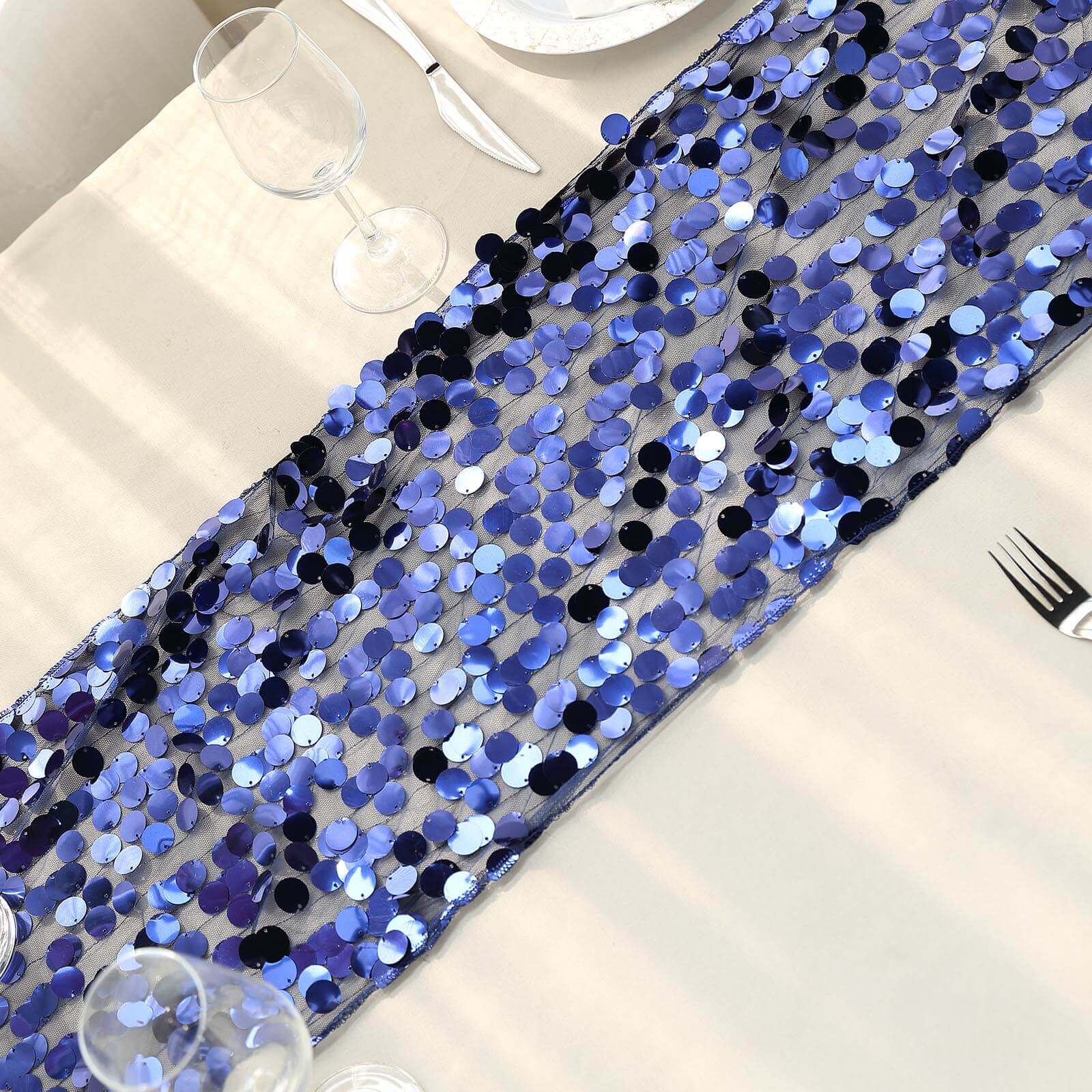 Big Payette Sequin 13"x108" Table Runner Navy Blue - Dazzling Design