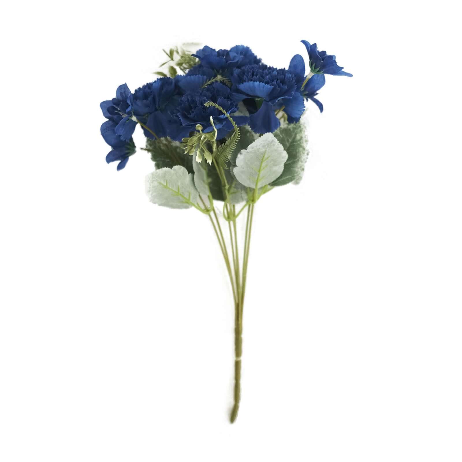 3 Pack 14" Navy Blue Artificial Silk Carnation Flower Arrangements, Faux Floral Bouquets Bushes
