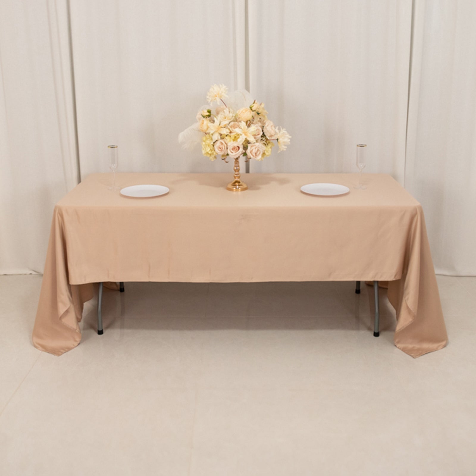 Lamour Satin 60"x126" Rectangle Tablecloth Nude - Soft & Silk-Like Table Cover
