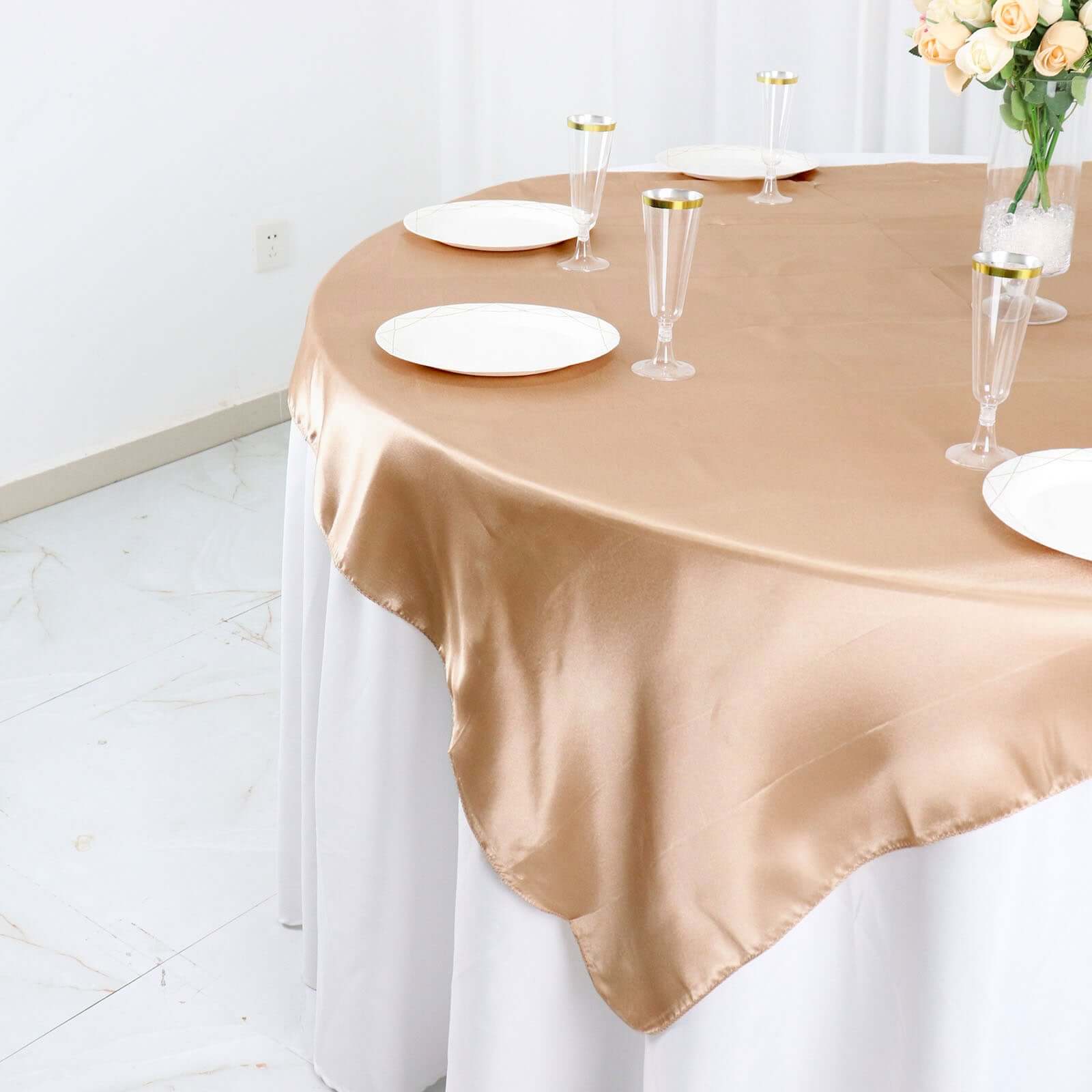 Satin 60"x60" Table Overlay Square Tablecloth Nude - Smooth Silky Touch Table Cover