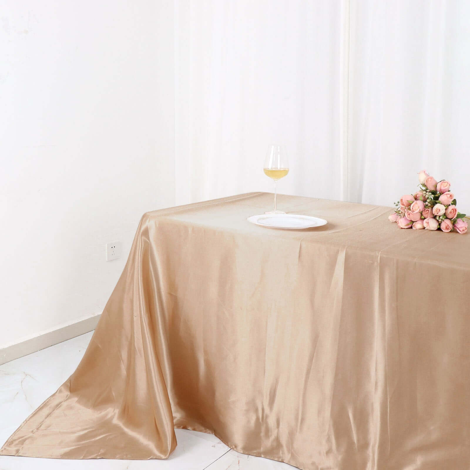 Satin Rectangular 90"x132" Tablecloth Nude Satin - Seamless Table Cover