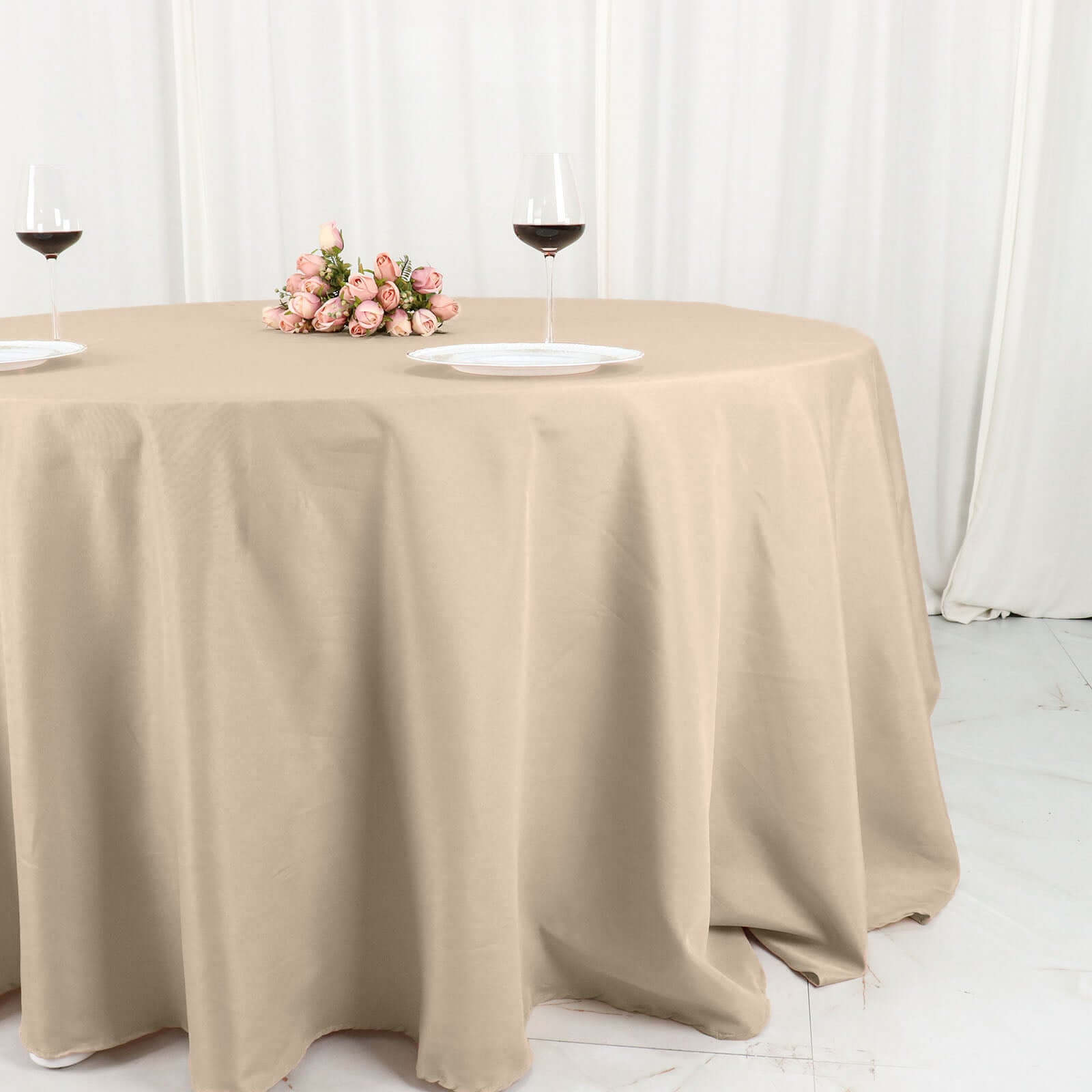 Polyester 132" Round Tablecloth Nude - Seamless Chic Table Cover