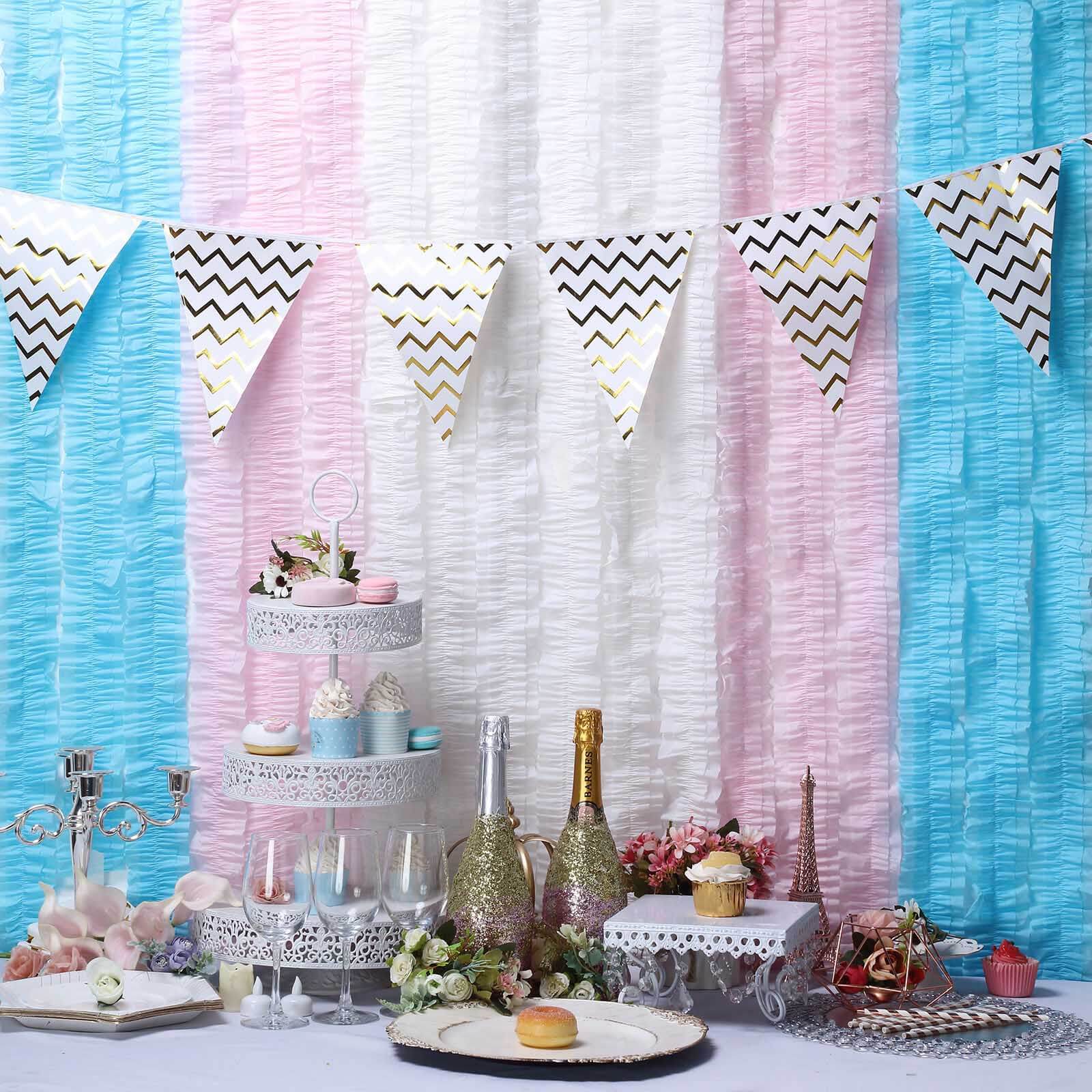 3 Pack 28ft Blush Ruffled Paper Streamer Rolls, Crepe Tissue Party Decorations