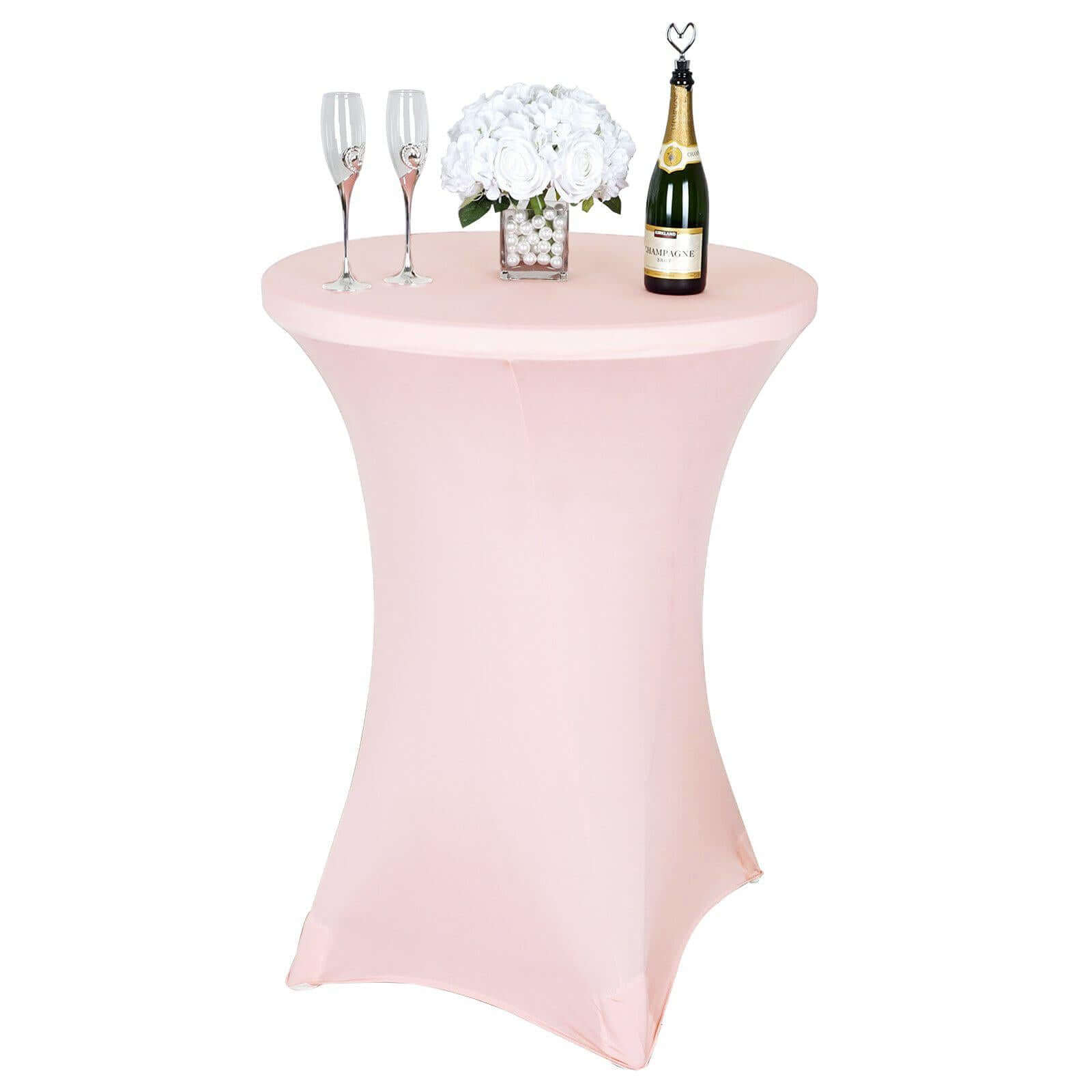 Spandex 24"-32" Round Cocktail Table Cover Blush - Easy to Maintain Stretch Fitted Highboy Tablecloth