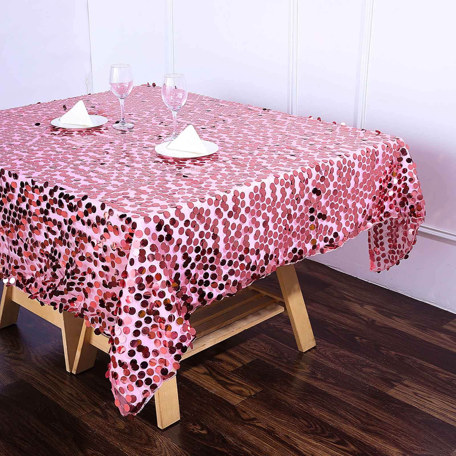 72"x72" Pink Big Payette Sequin Square Table Overlay