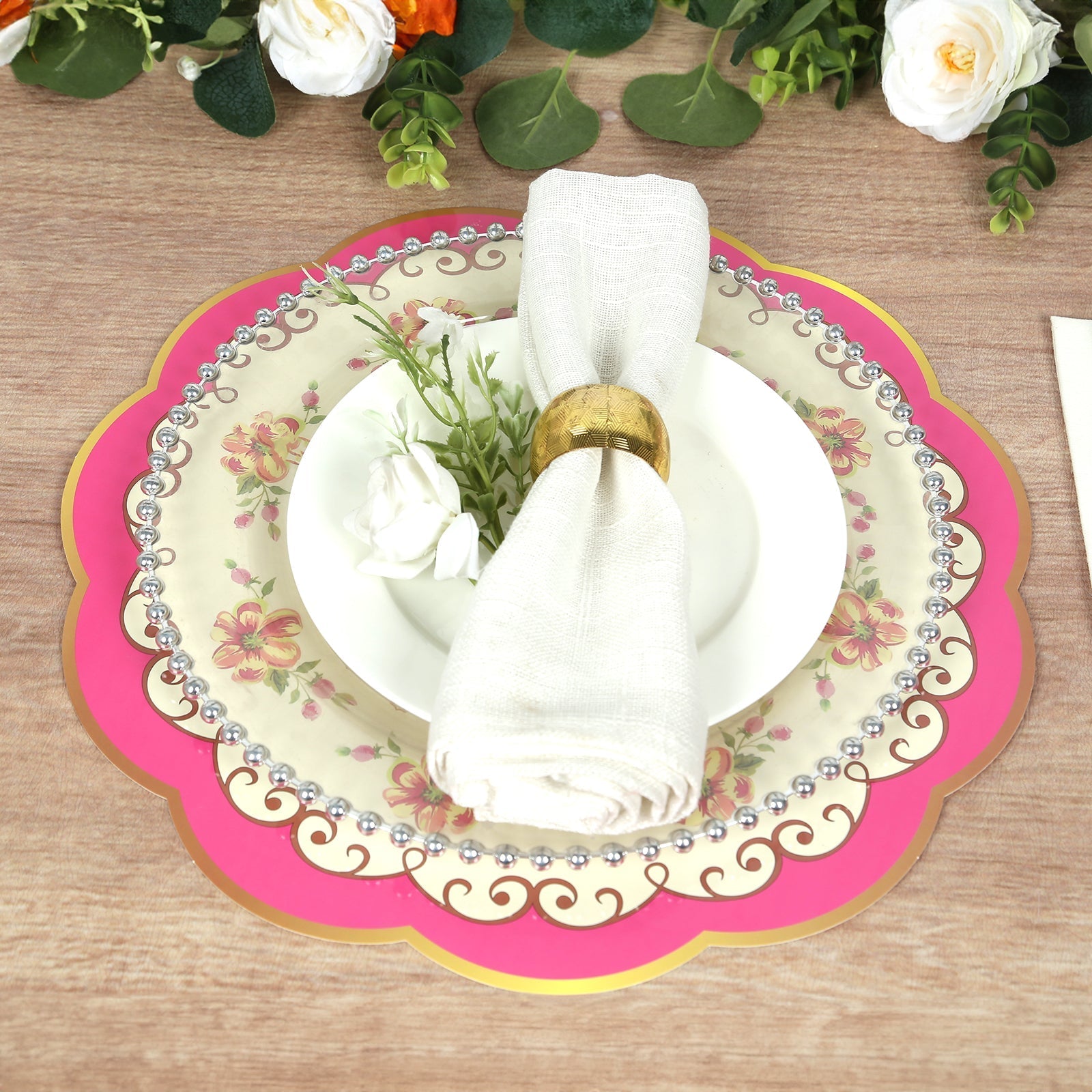 24-Pack Disposable Table Placemats in Assorted Floral Designs with Scalloped Rim - 400GSM Cardboard Placemats for Tea Party & Garden Themes 13"