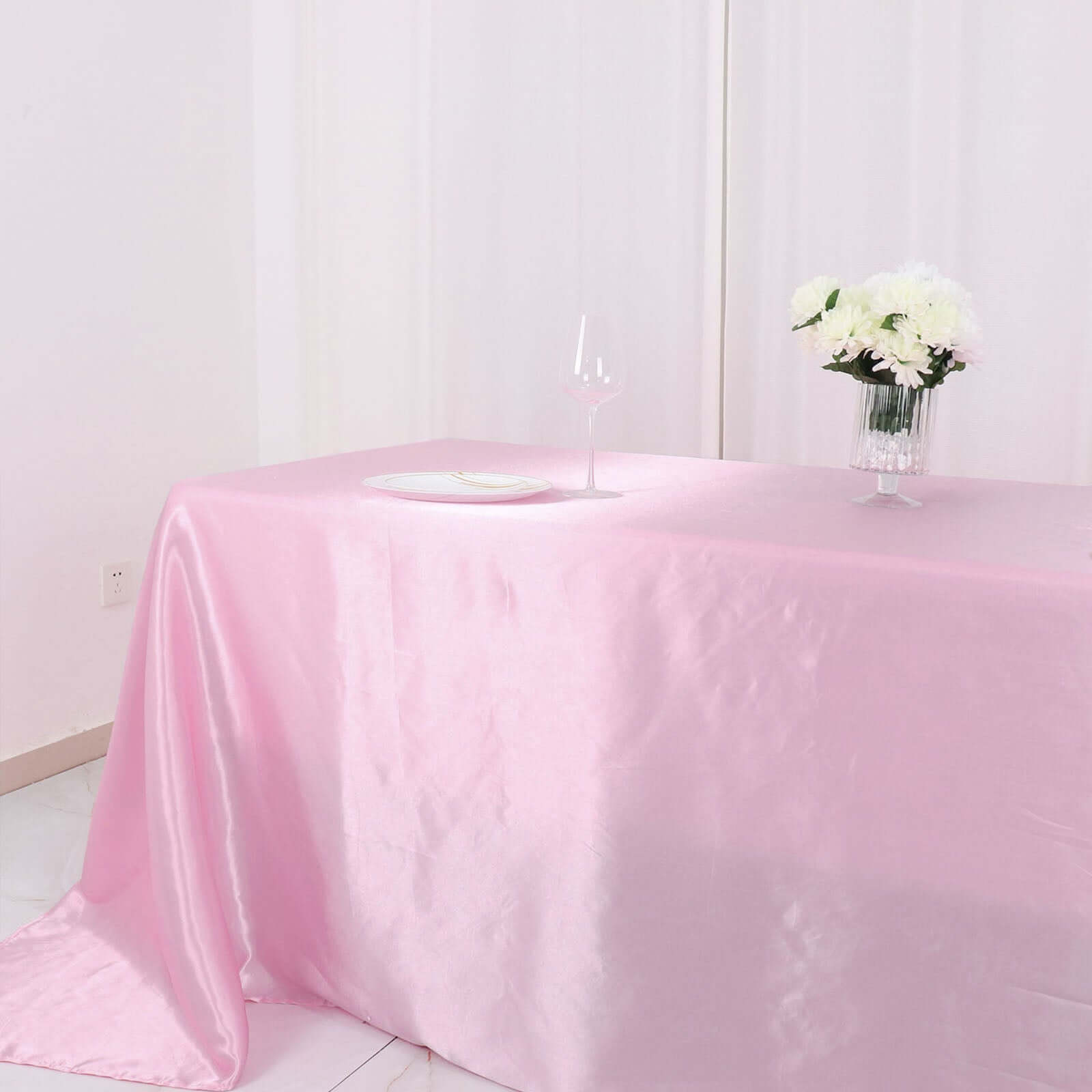 Satin Rectangular 90"x132" Tablecloth Pink Satin - Seamless Table Cover
