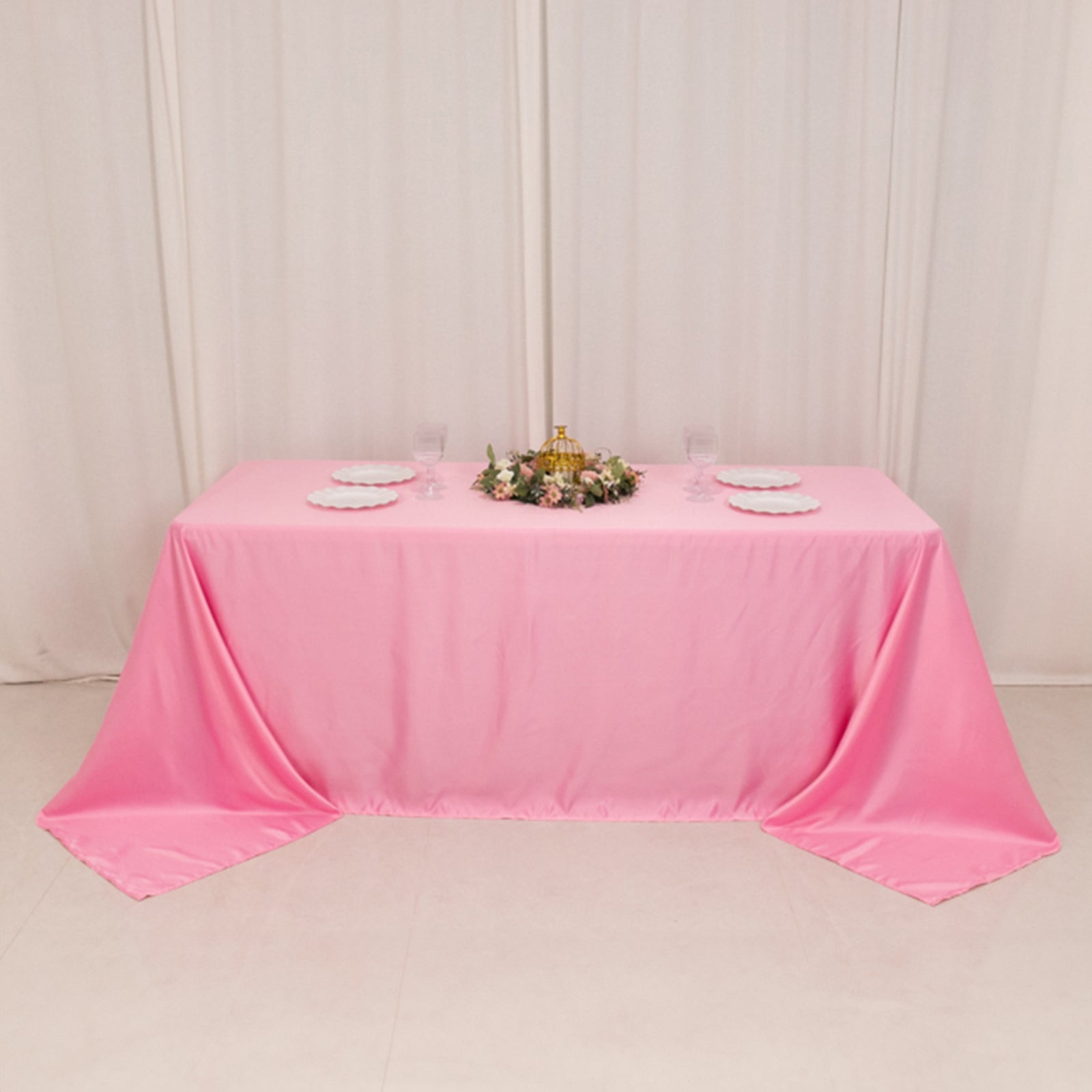 Lamour Satin 90"x132" Rectangle Tablecloth Pink - Soft & Silk-Like Seamless Table Cover