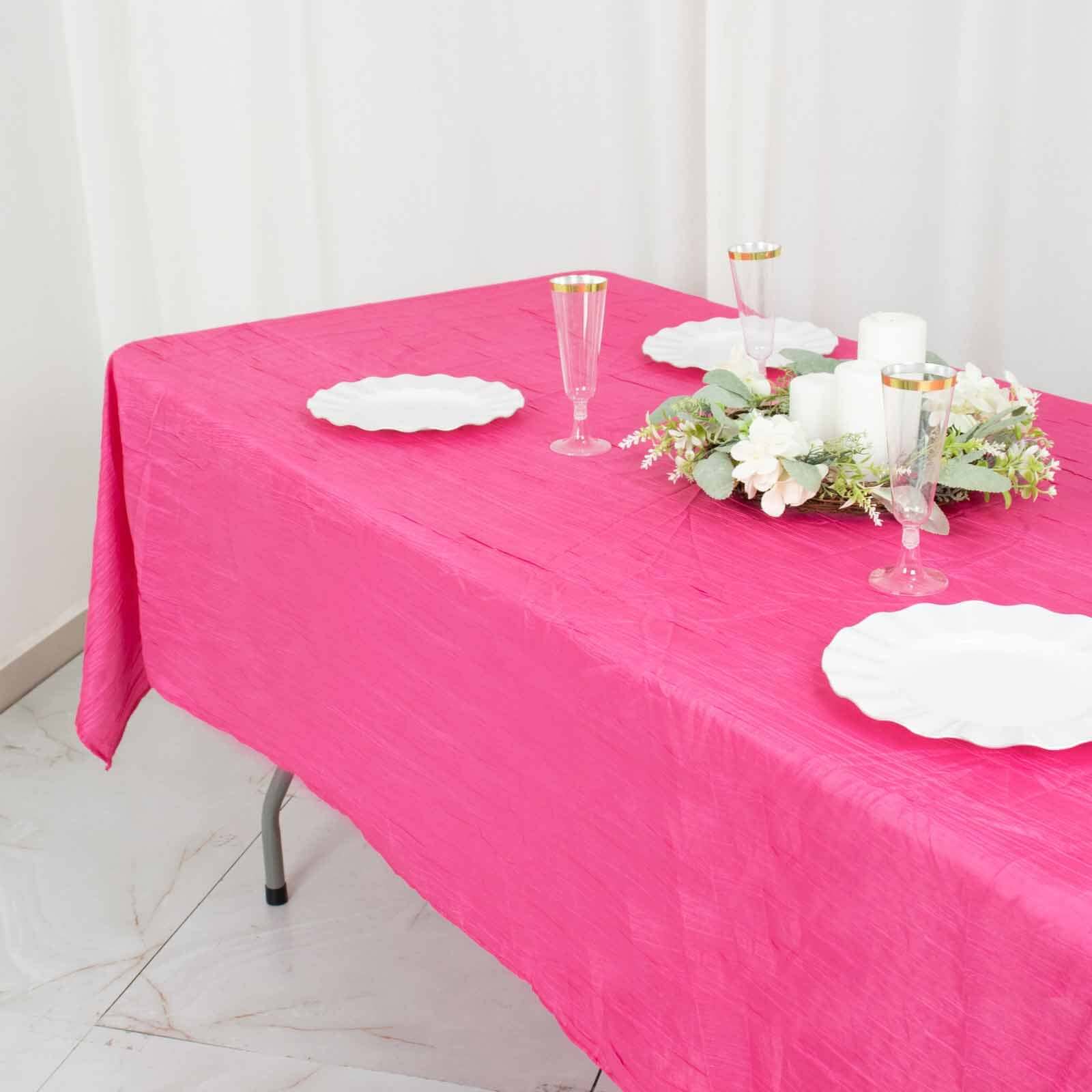 Taffeta 60"x102" Rectangle Tablecloth Fuchsia - Accordion Crinkle Table Cover