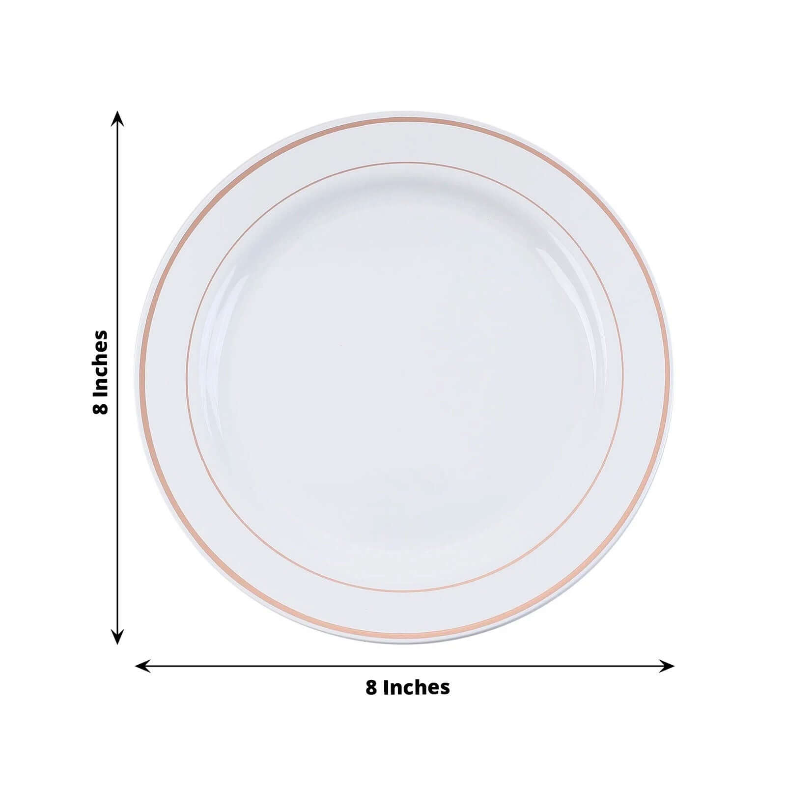 10-Pack Plastic Dessert Plates White with Très Chic Rose Gold Rim - Disposable Plates for Parties 8"