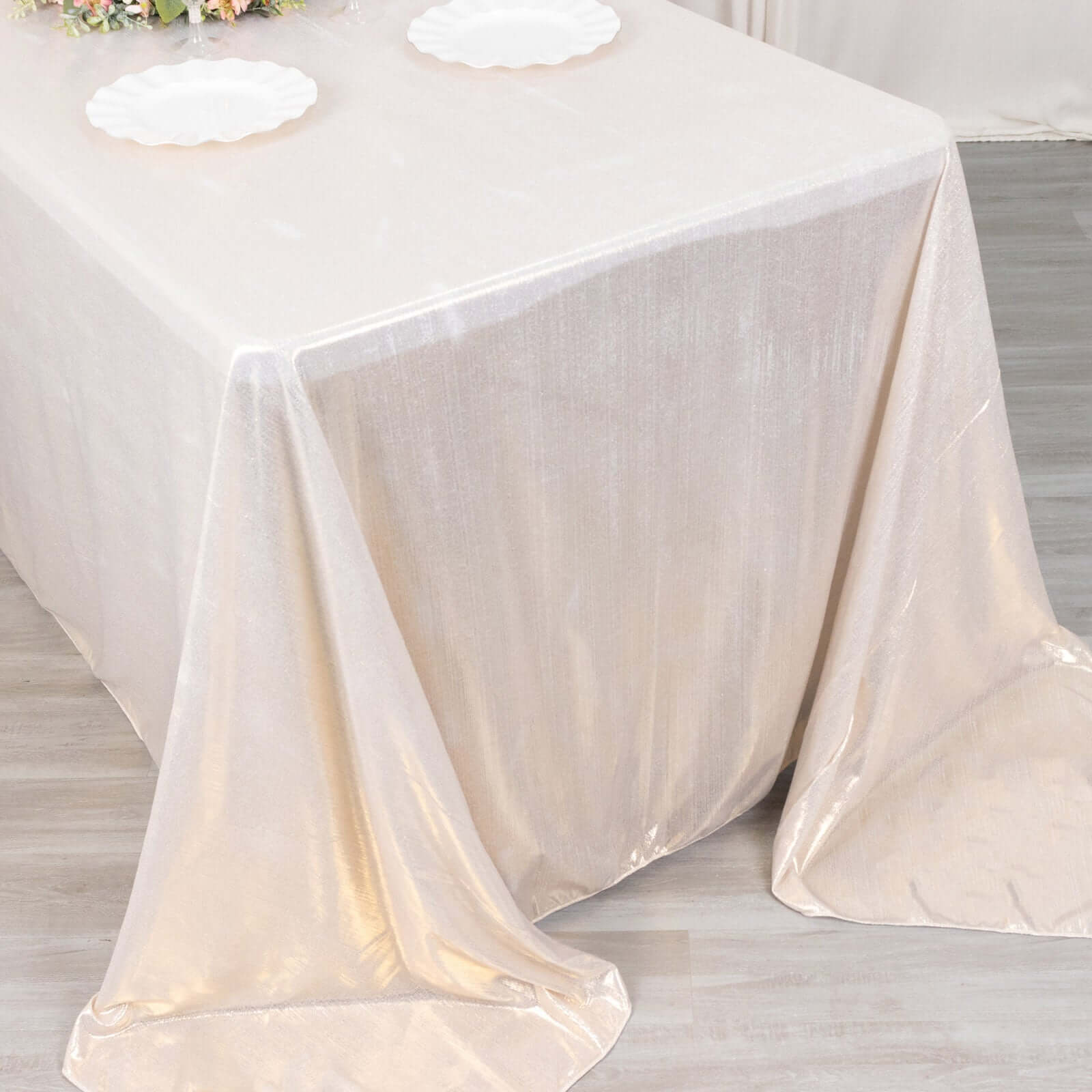 Sequin Dots Polyester 90"x132" Rectangle Tablecloth Shimmering Beige - Seamless, Glittering & Wrinkle Free Table Cover