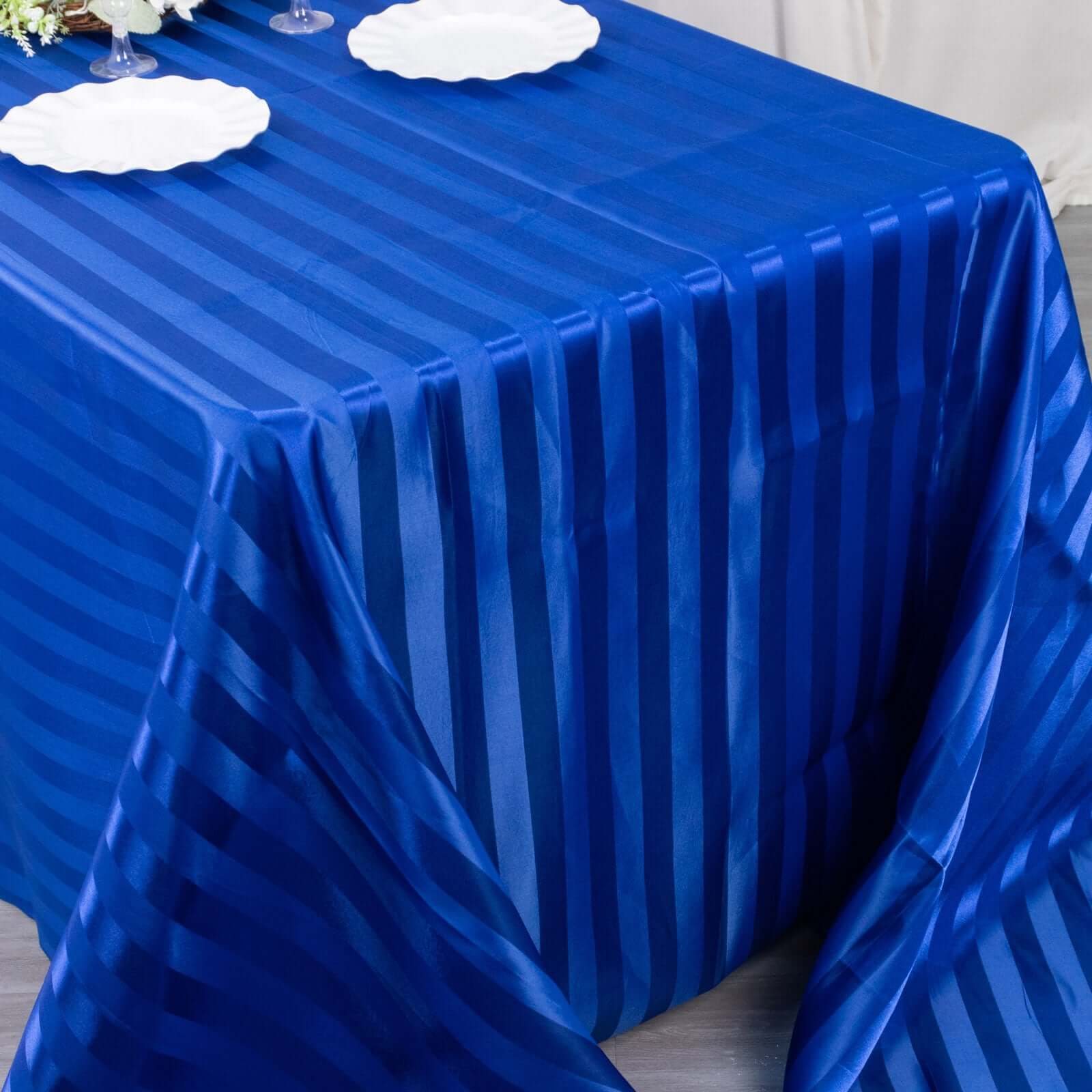 Satin Striped 90"x132" Rectangular Tablecloth Royal Blue Satin Stripe - Seamless Silky Smooth Table Cover