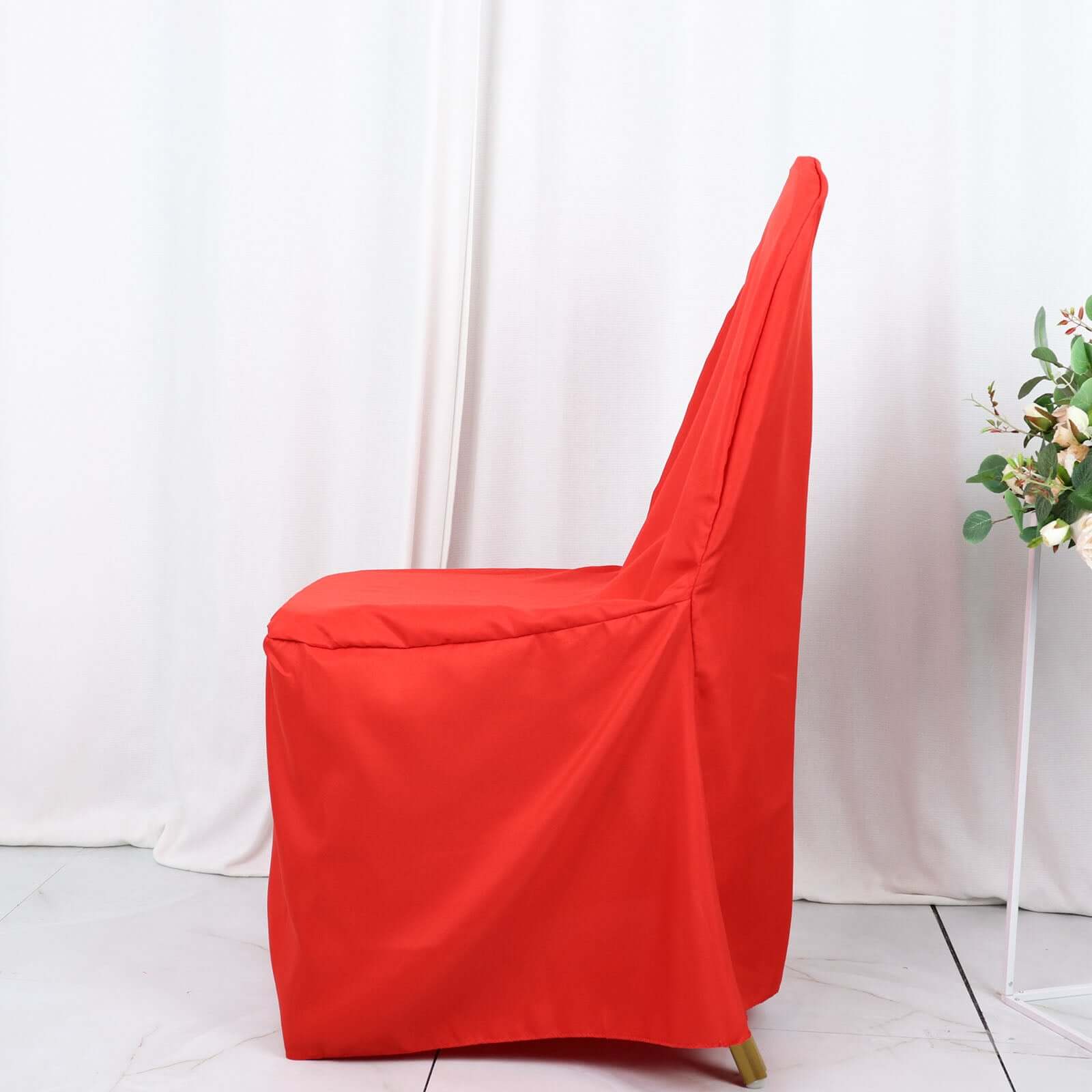 Polyester Slip On Banquet Chair Covers Red - Stain-Resistant Reusable Durable Fabric