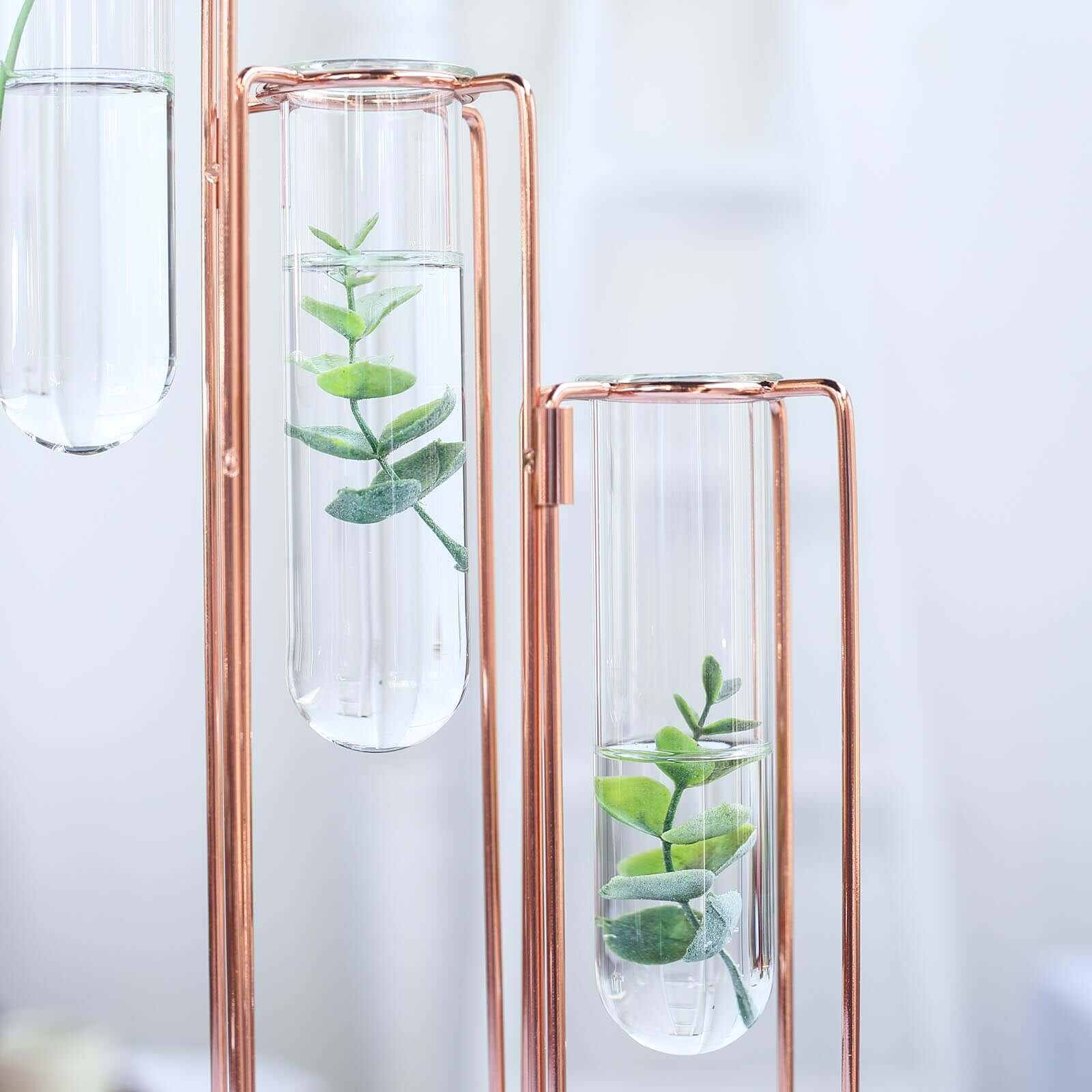 Set of 5 Wedding Centerpieces Rose Gold Frame Conjoined Geometric Design - Test Tube Hydroponic Vases 15"