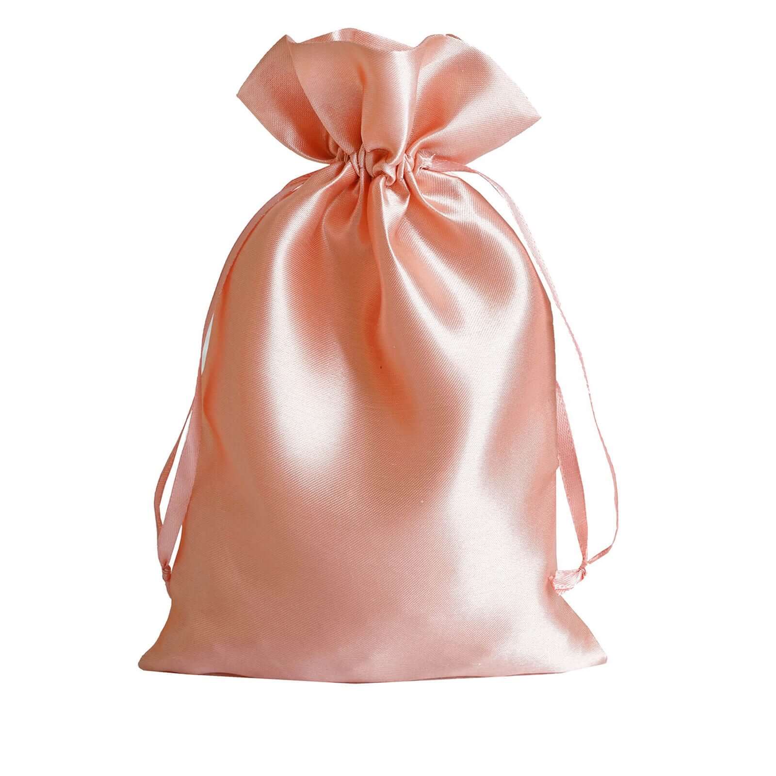 12 Pack 6"x9" Dusty Rose Satin Wedding Party Favor Bags, Drawstring Pouch Gift Bags